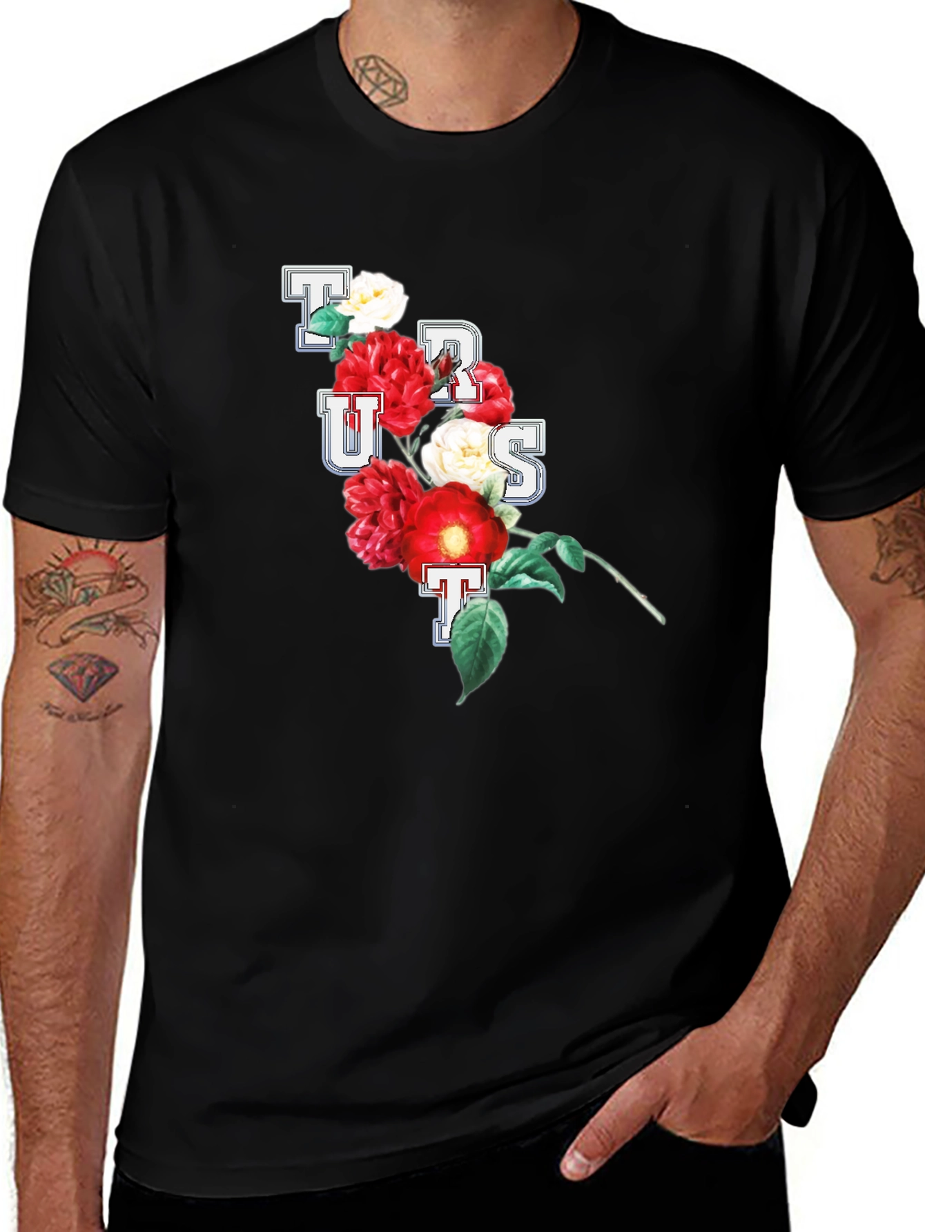 Variant 15 of Trust Floral Graphic Black Tee