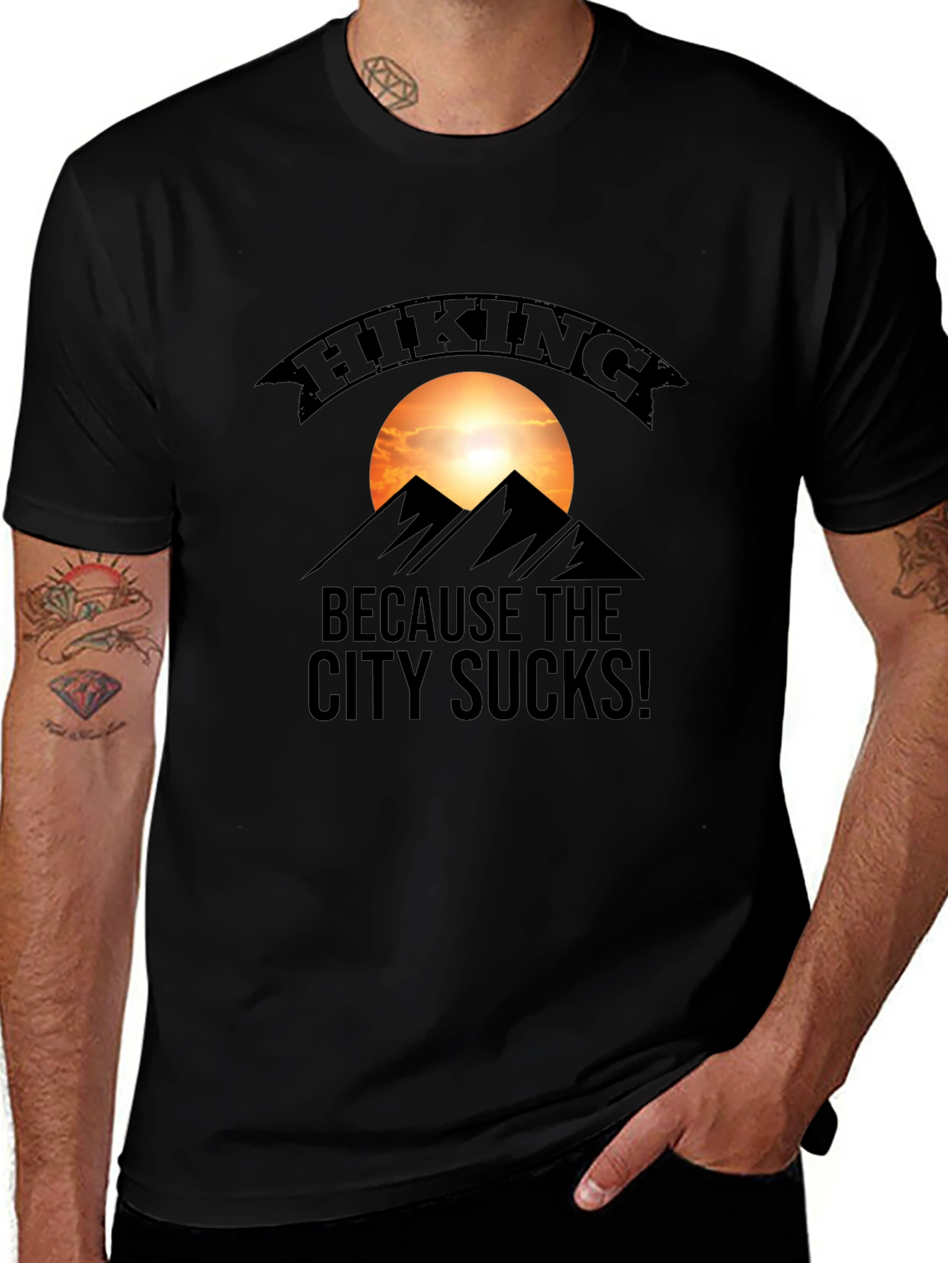 Variant 27 of Hiking Because the City Sucks Black Graphic Tee