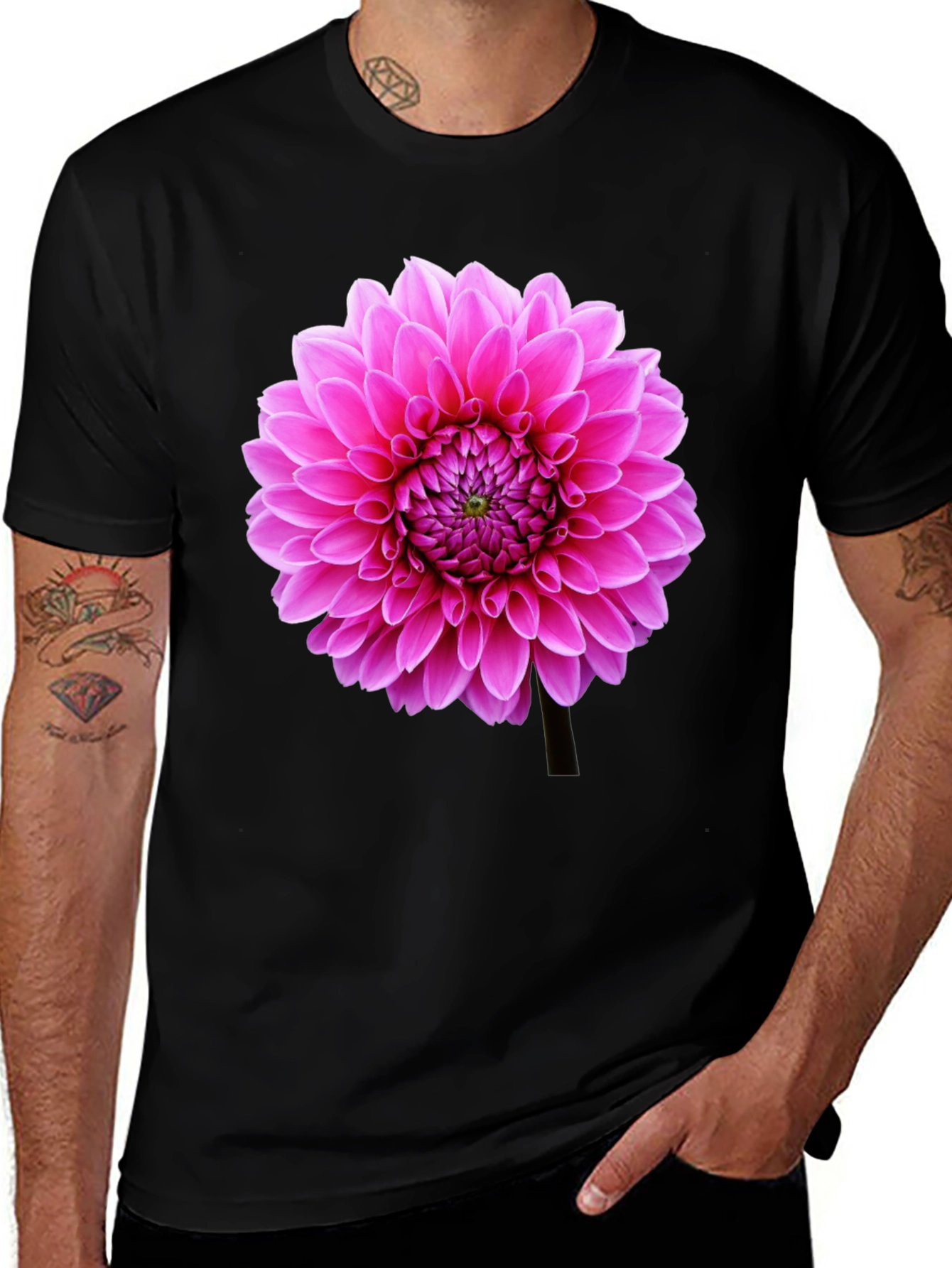 Variant 3 of Floral Print T-Shirt - Pink Flower Design