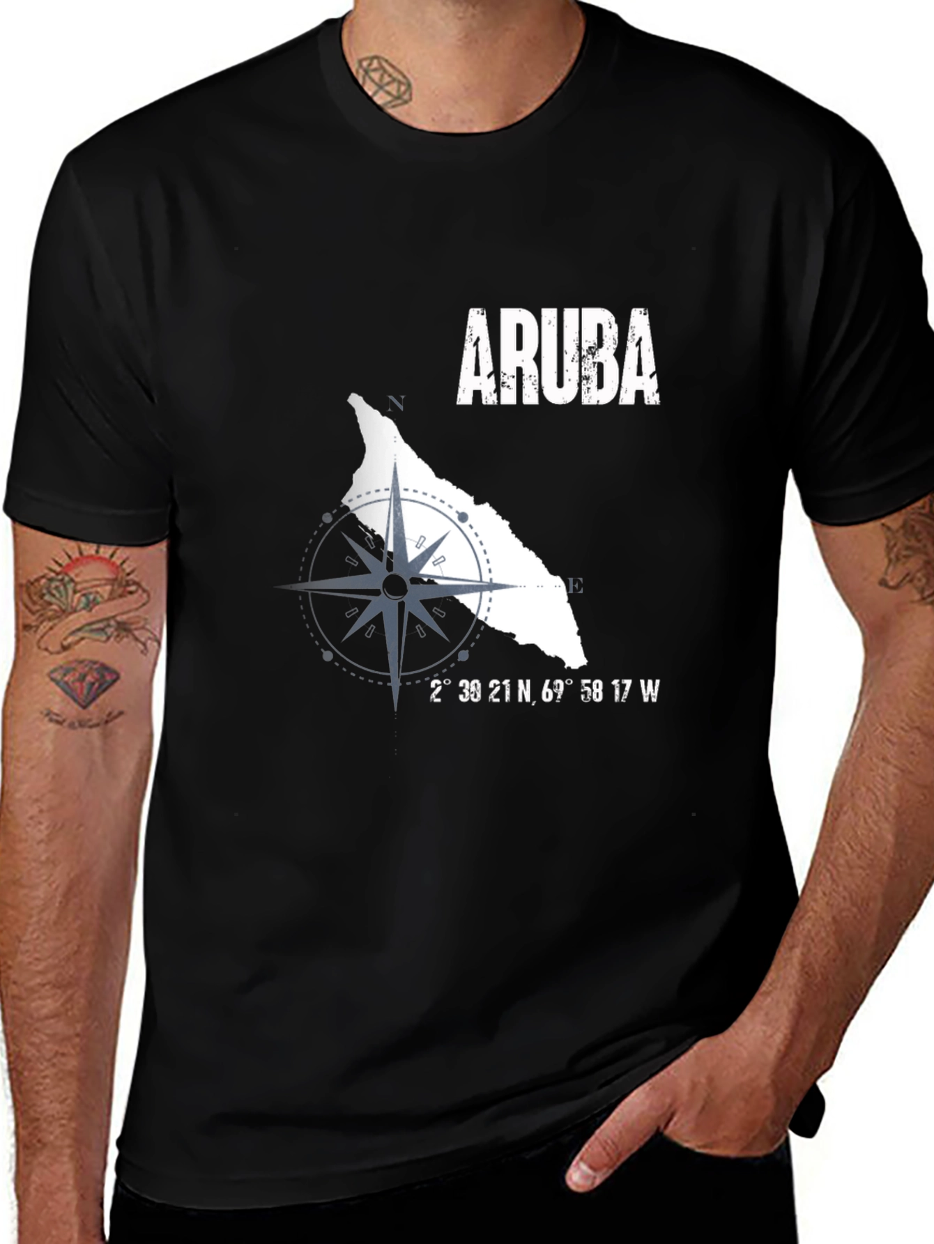 Aruba Compass Graphic Men's T-Shirt - Black