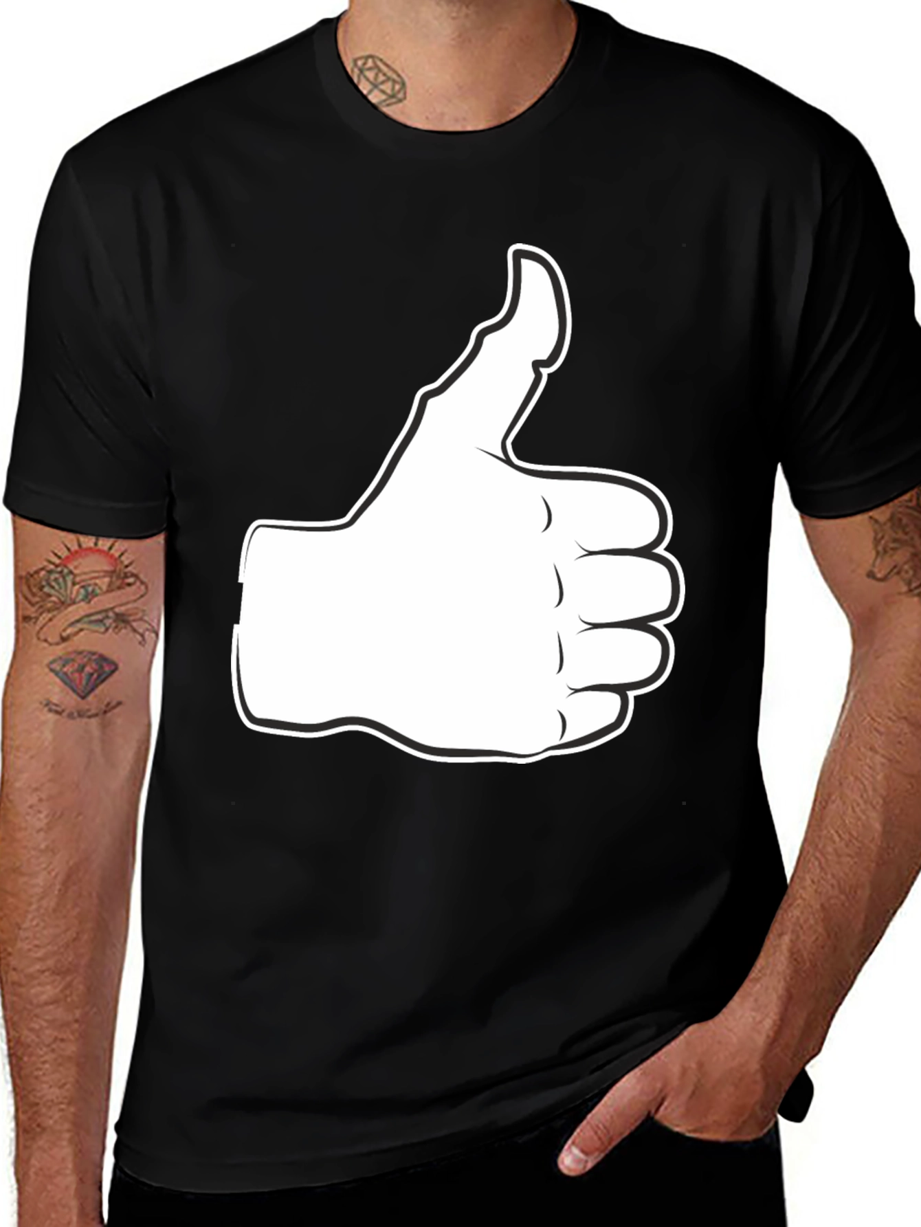 Variant 14 of Thumbs Up Graphic Tee - Casual Black T-Shirt