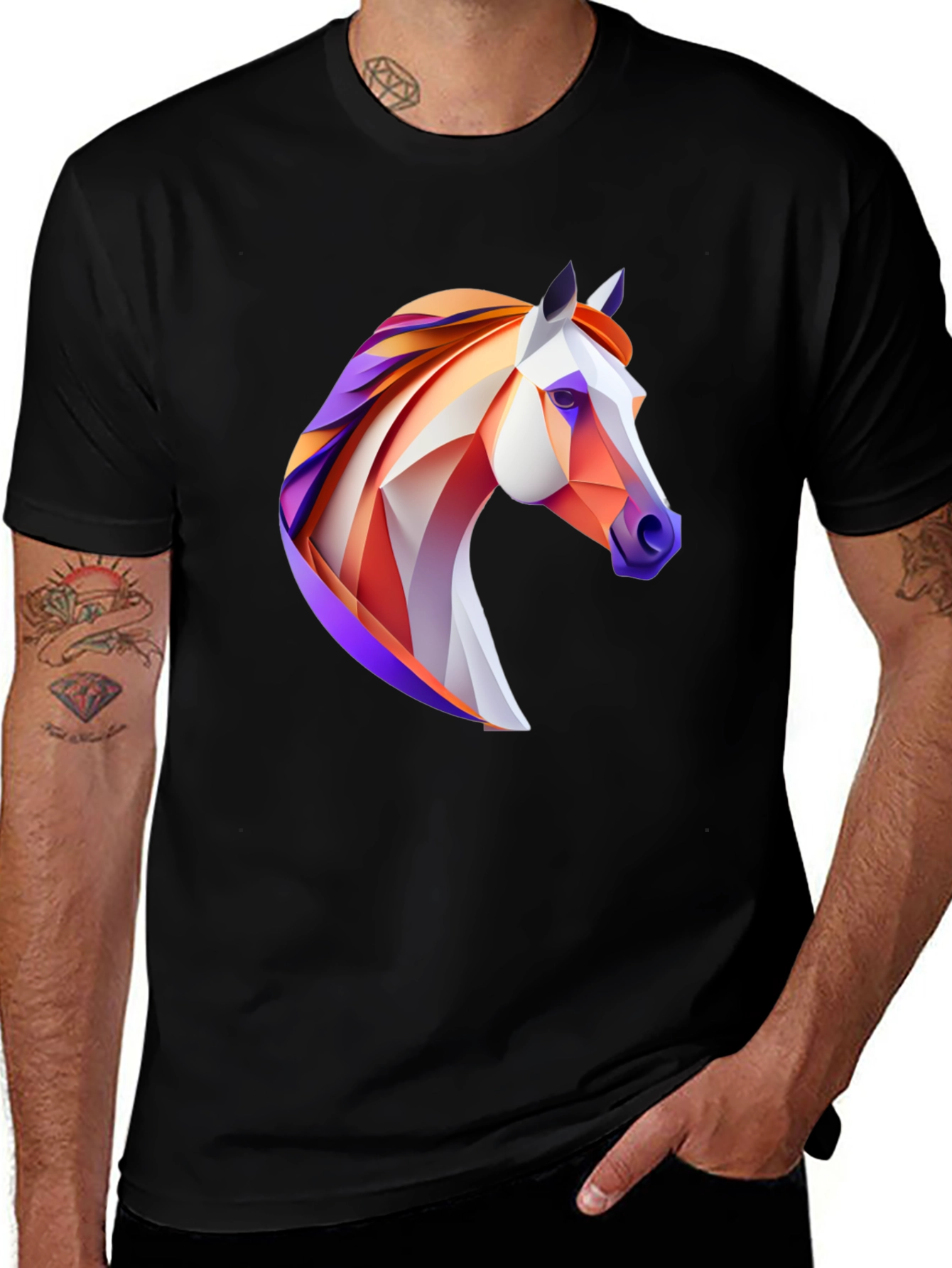 Variant 9 of Geometric Horse Graphic Tee - Stylish Men's Black T-Shirt