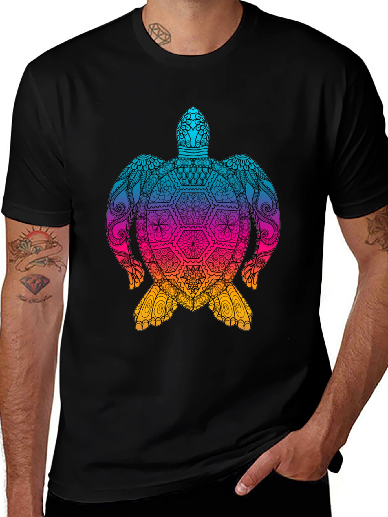Variant 17 of Turtle Mandala Graphic Black T-Shirt