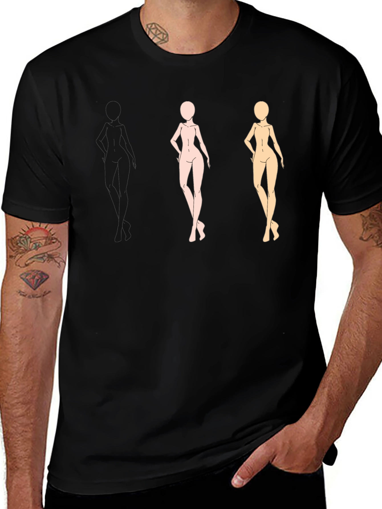 Variant 13 of Trendy Black Tee with Figure Sketches