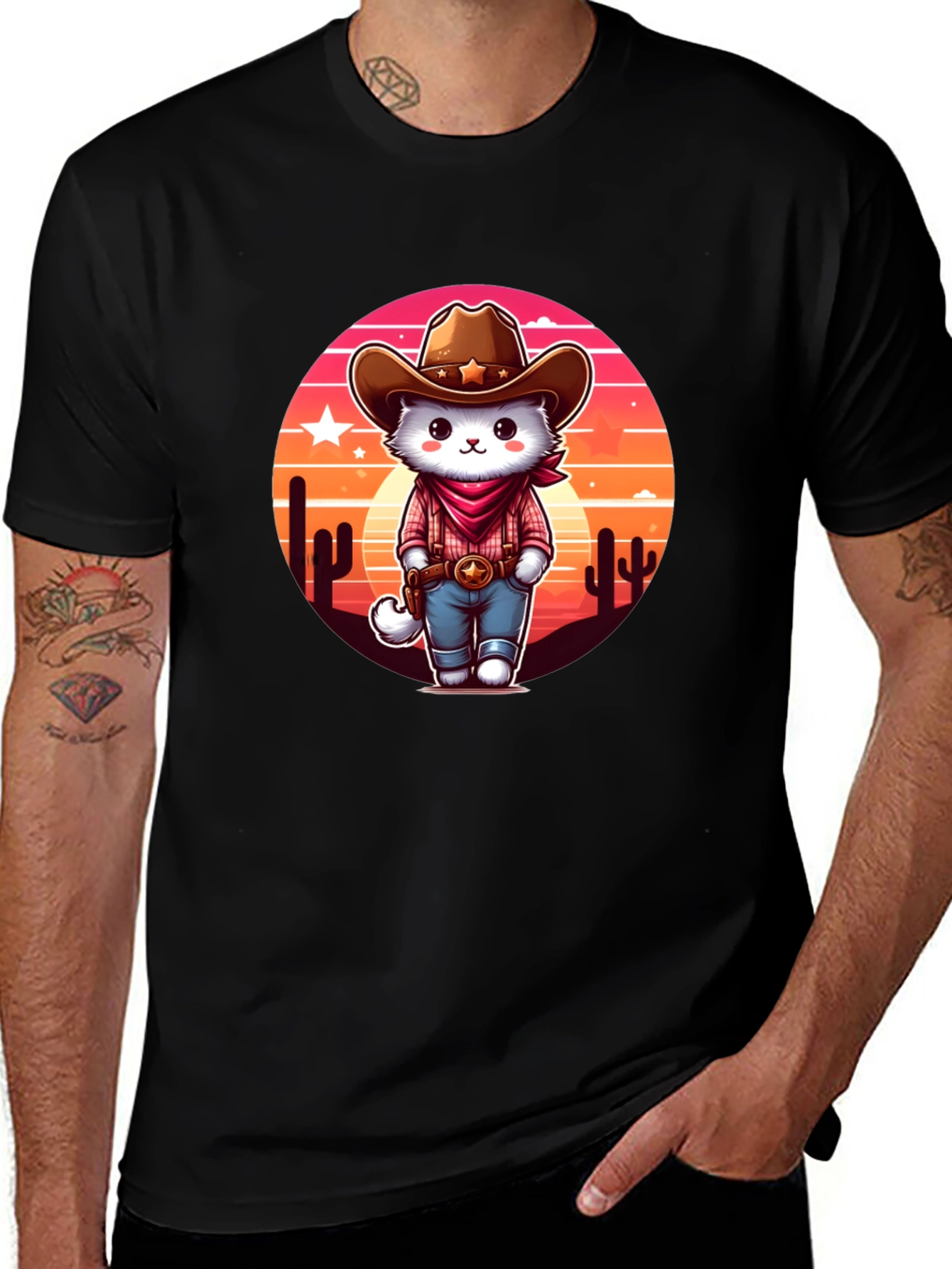 Variant 22 of Cowboy Cat Graphic Tee - Western Style T-Shirt