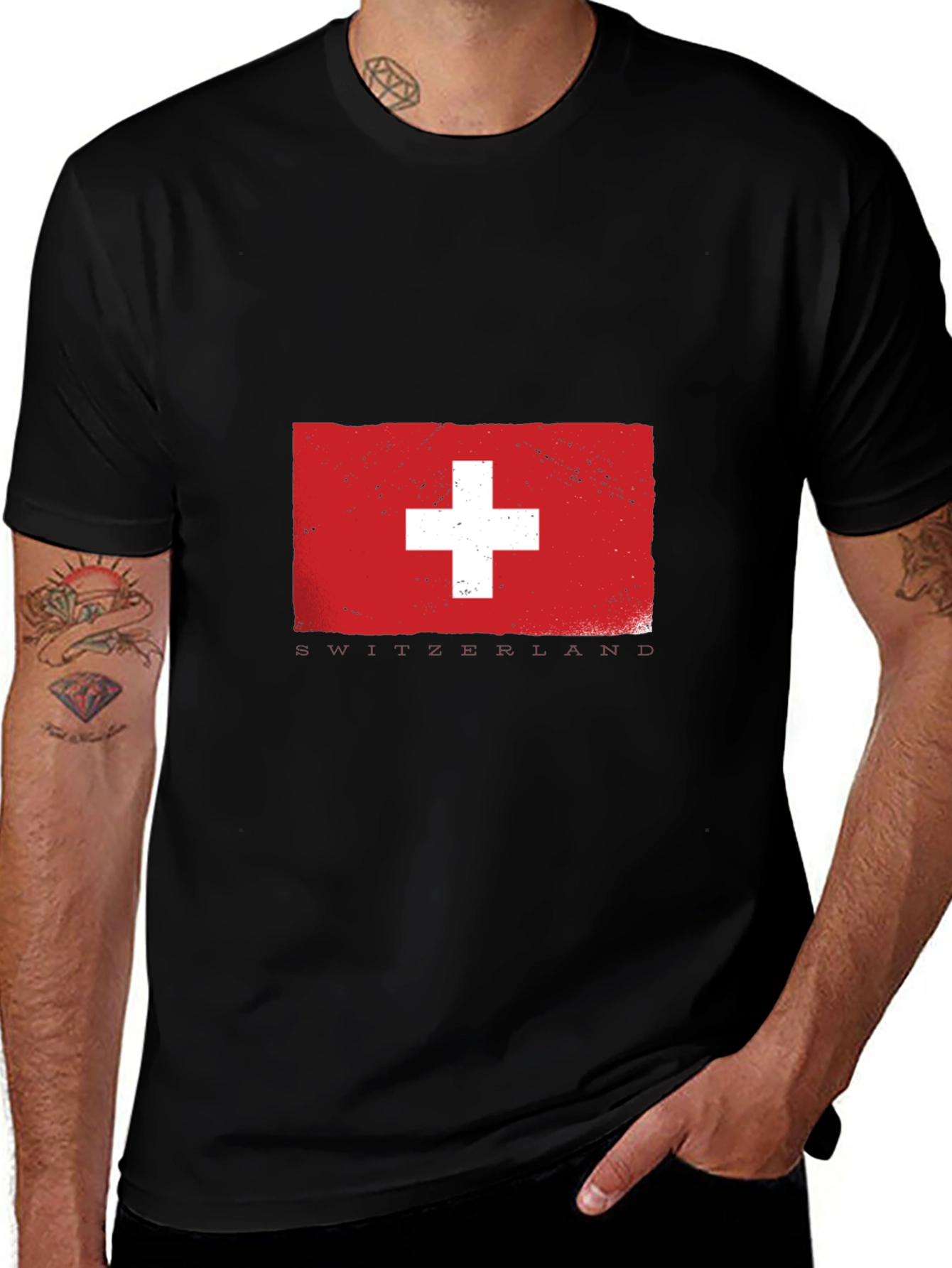Switzerland Flag Graphic Tee - Men's Black T-Shirt