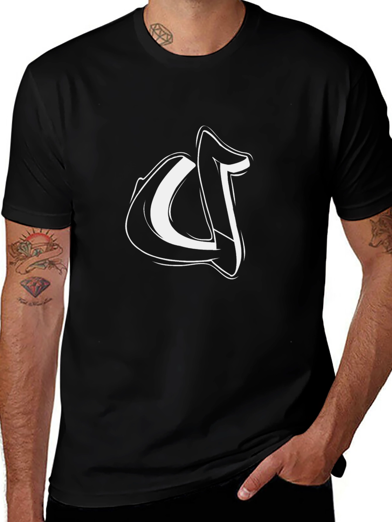 Variant 10 of Men's Black Graphic Tee - Abstract Letter Design