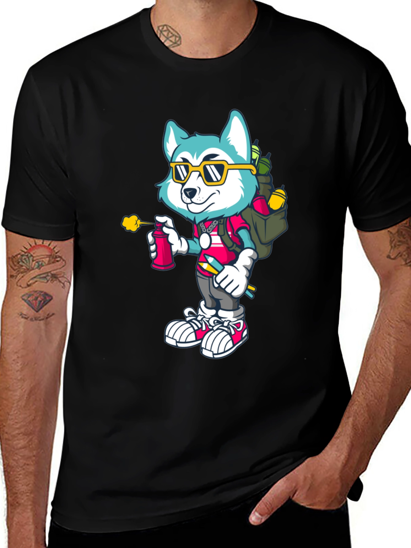 Variant 9 of Cartoon Husky Graffiti Artist Graphic Tee