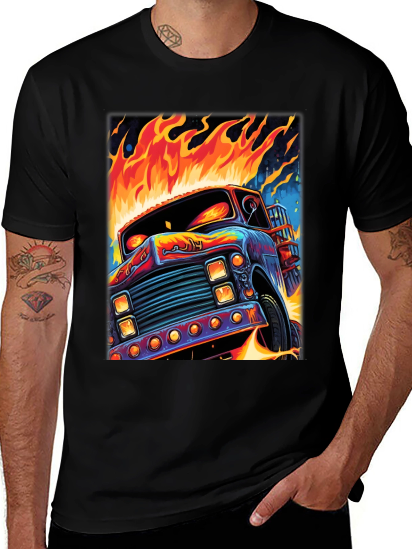Variant 14 of Fiery Truck Graphic T-Shirt - Black