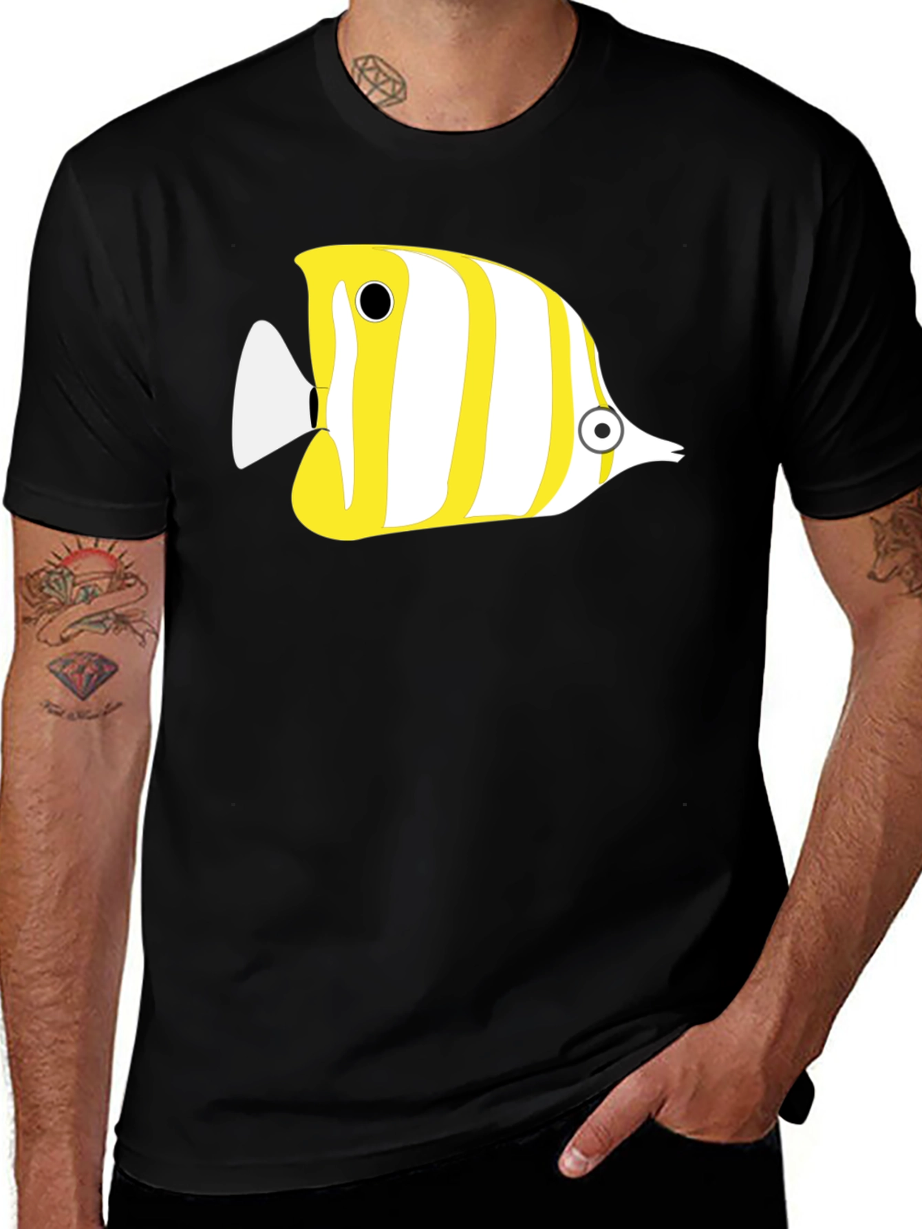 Variant 16 of Stripped Fish Graphic Tee - Casual Black T-Shirt