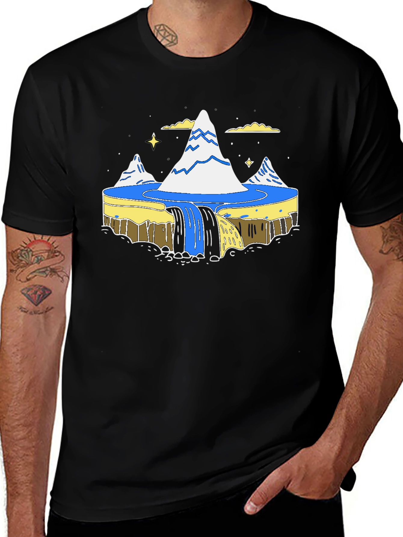 Variant 22 of Flat Earth Society Waterfall Black T-Shirt