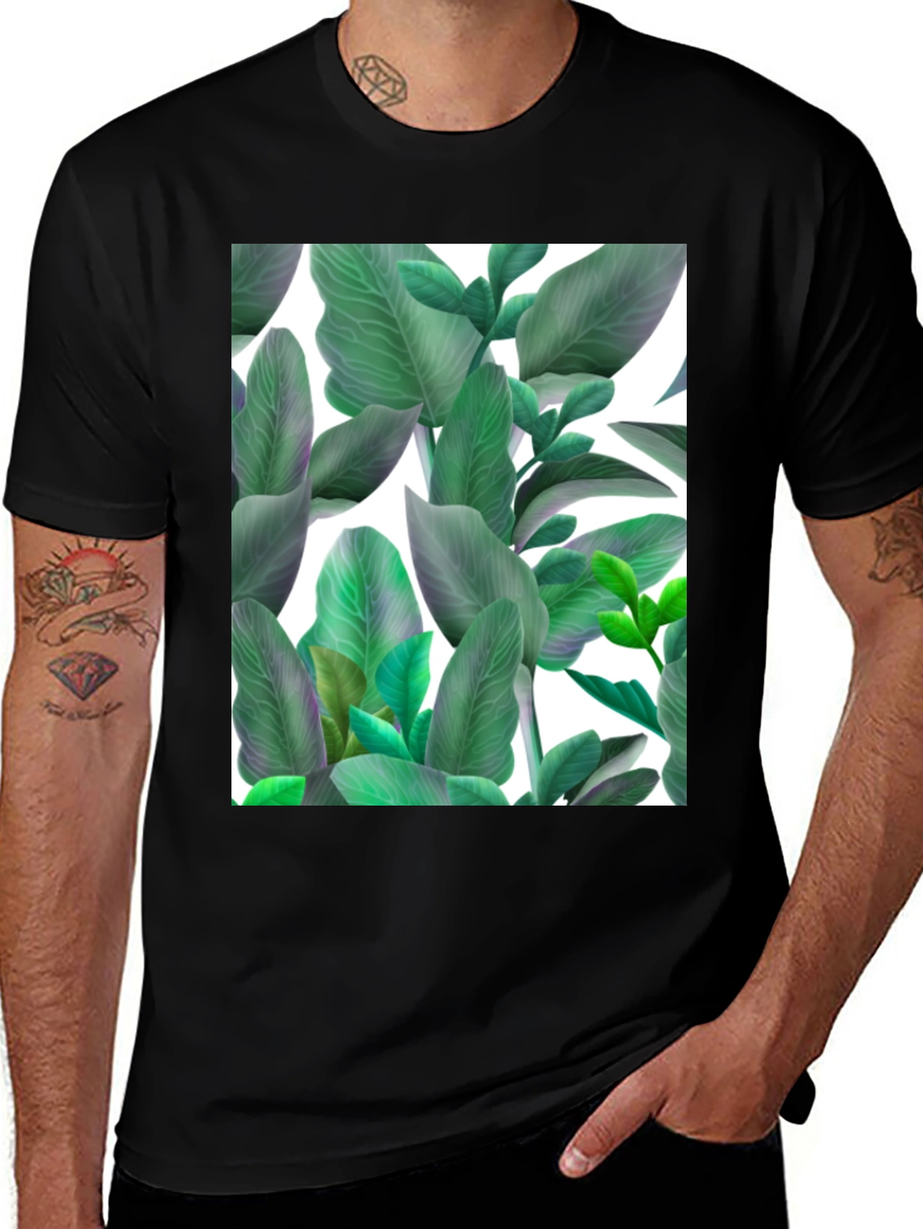 Variant 28 of Leaf Print Black Tee