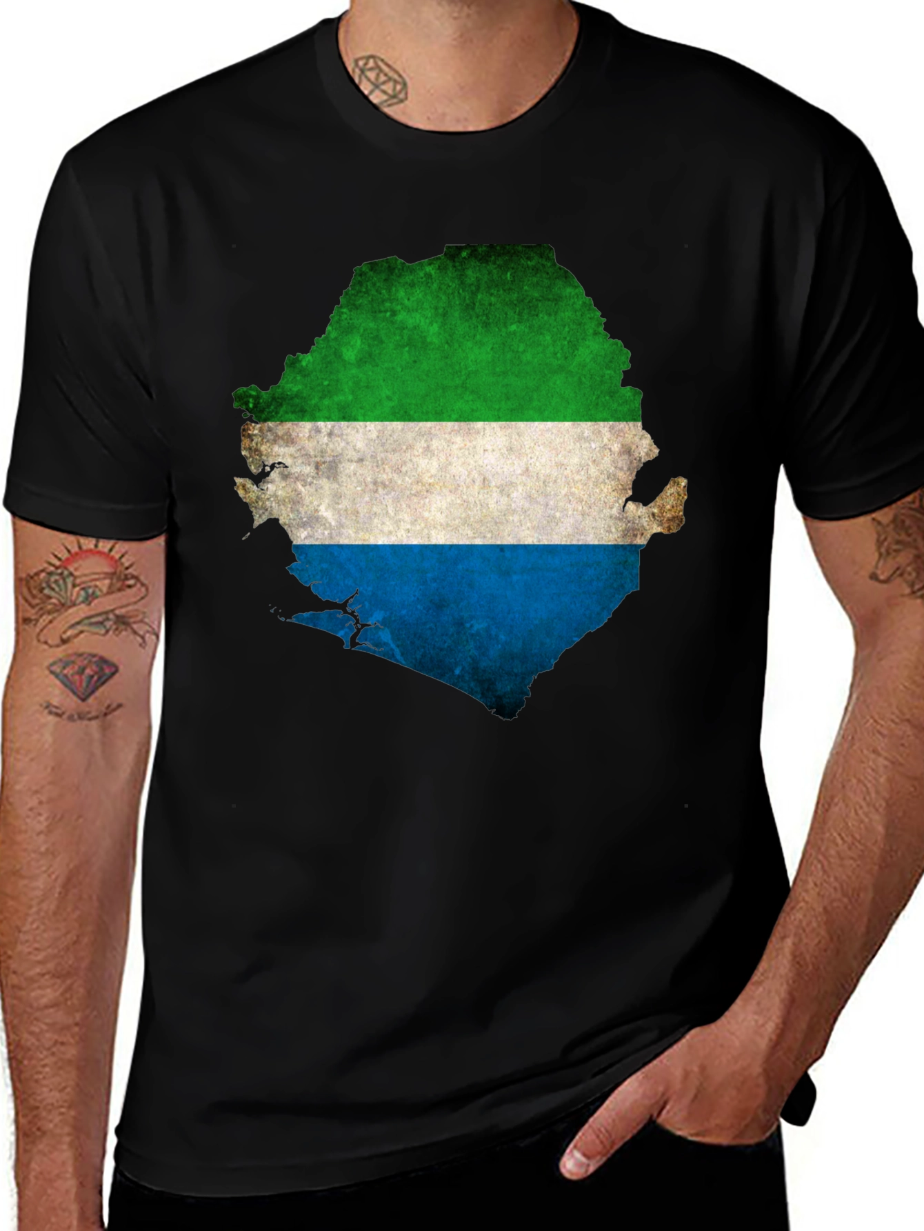 Variant 15 of Sierra Leone Flag Map T-Shirt - Black