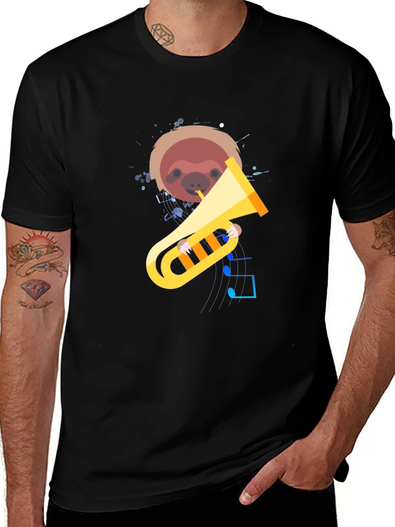 Variant 8 of Sloth Playing Tuba Graphic Tee - Unisex