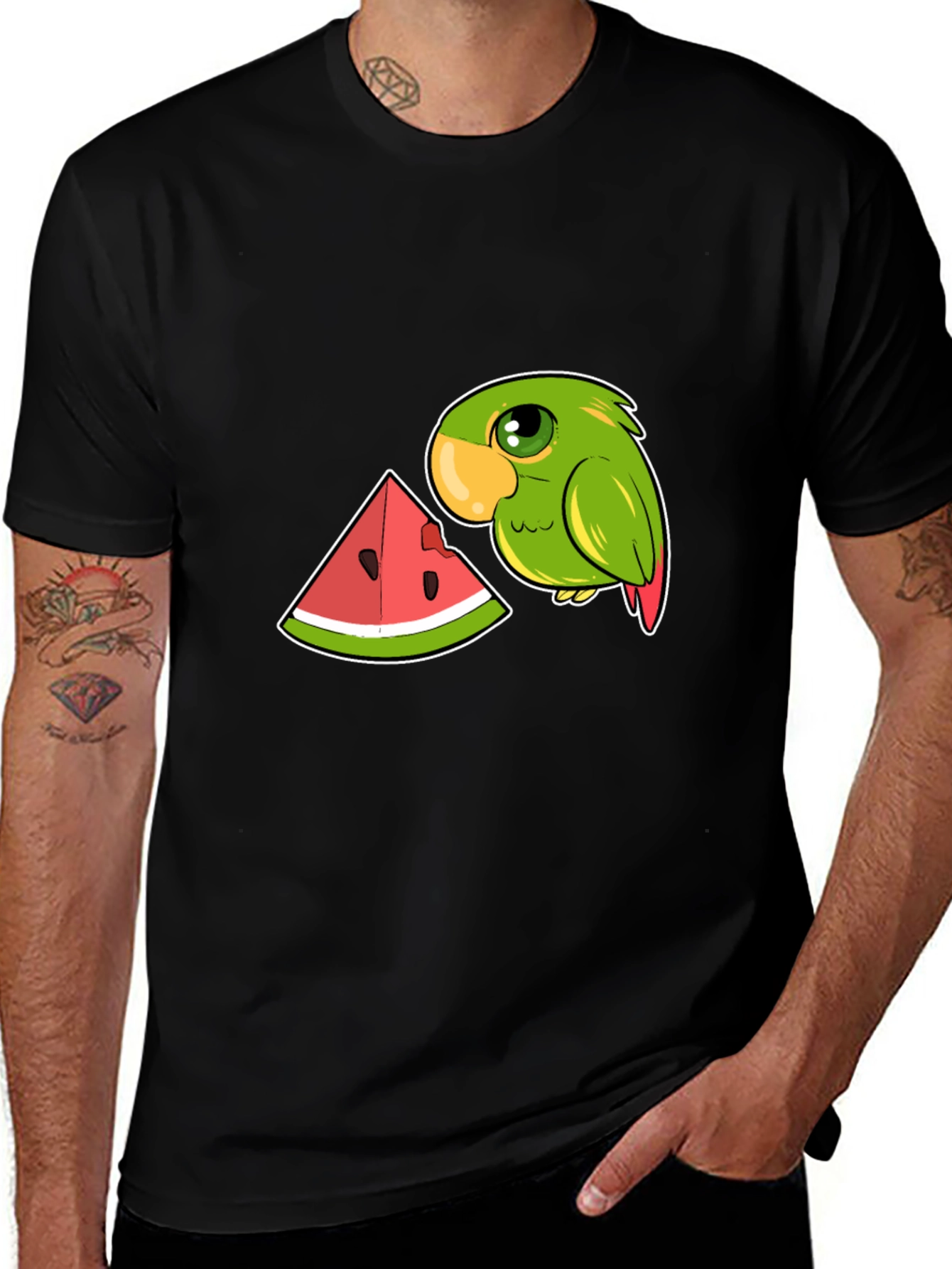 Variant 28 of Parrot & Watermelon Graphic Black Tee