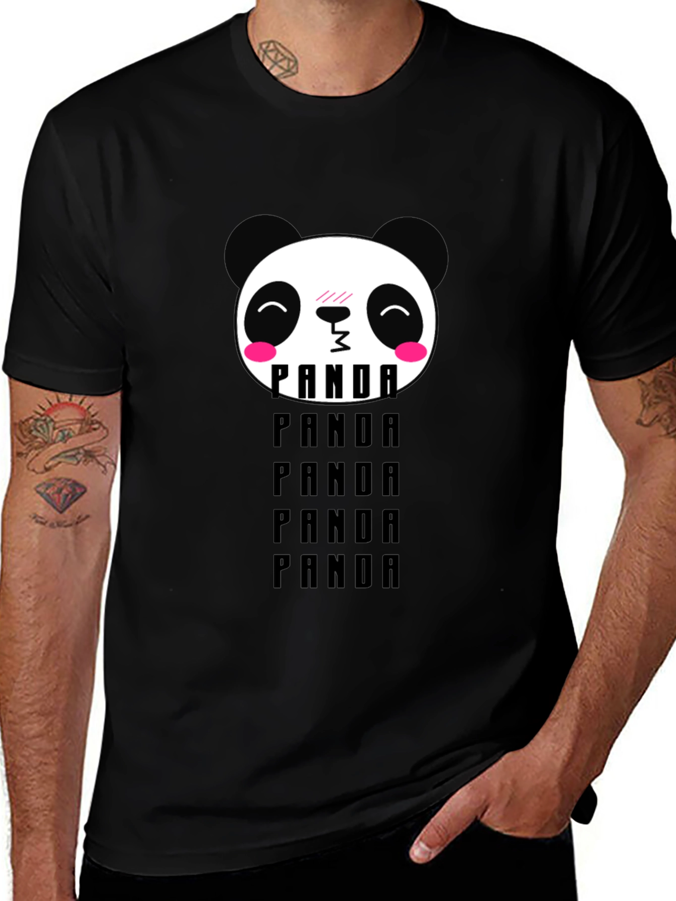 Variant 3 of Cute Panda Head Graphic T-Shirt - Black