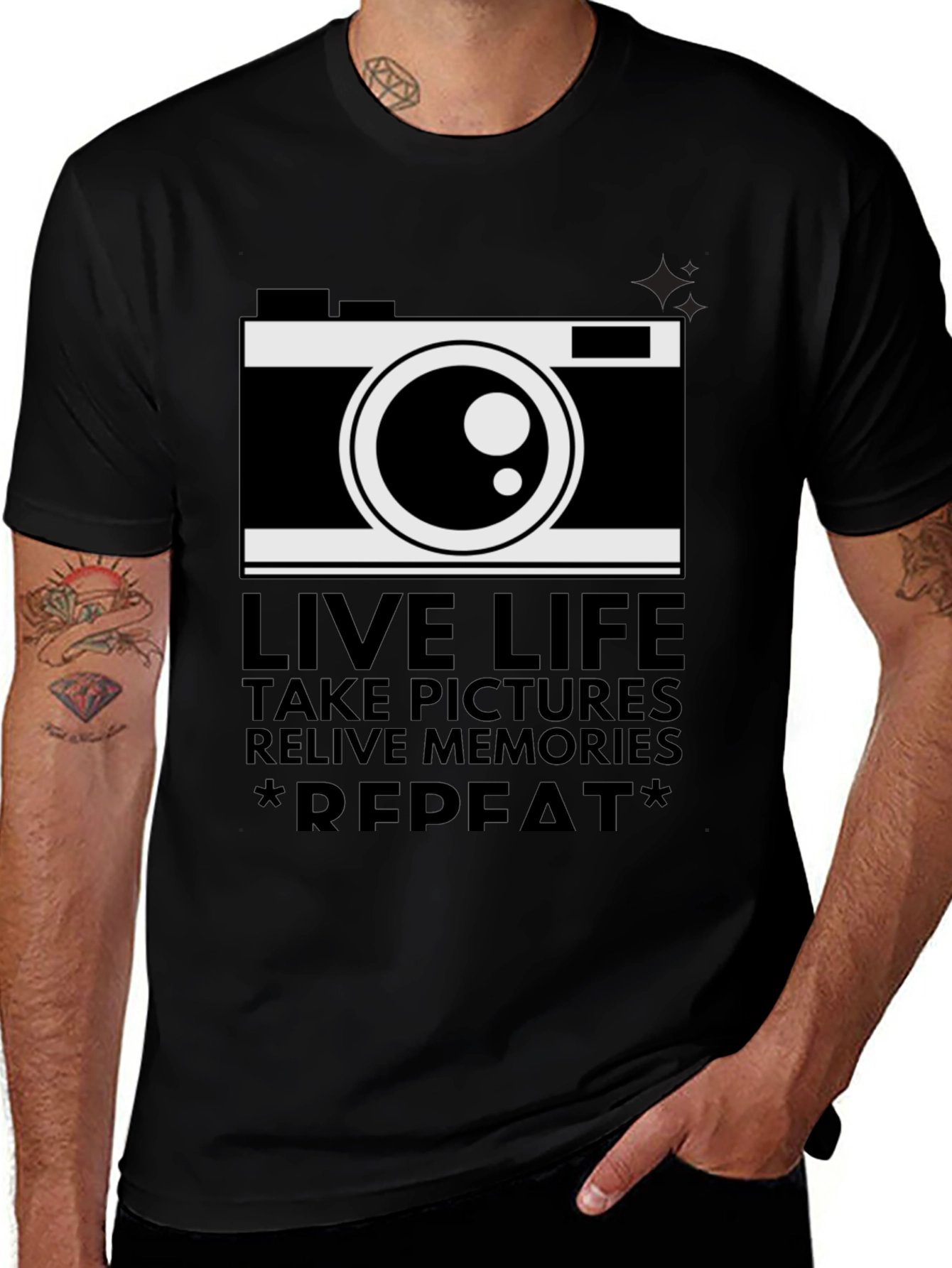 Variant 12 of Live Life Camera Graphic Tee - Black
