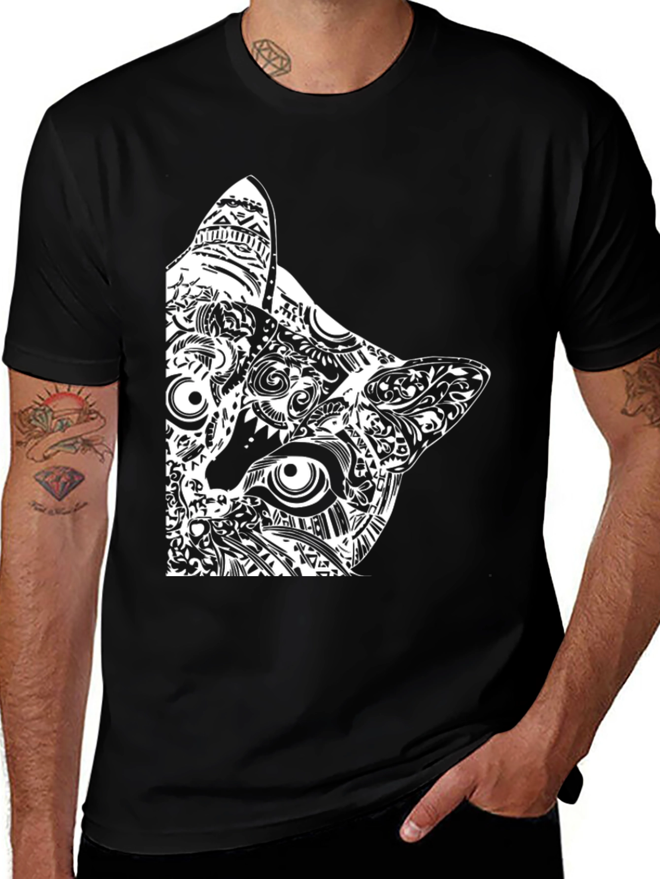 Variant 19 of Abstract Cat Graphic Tee - Black Unisex T-Shirt