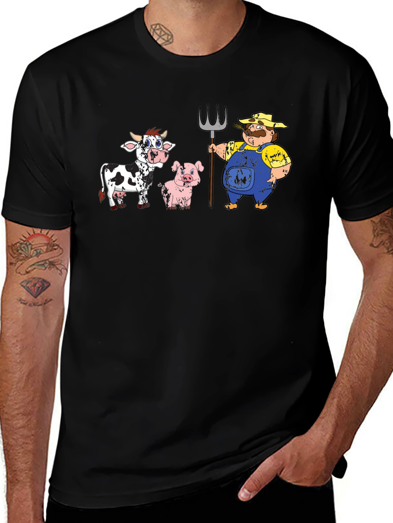 Variant 7 of Funny Farmer, Cow, and Pig Graphic T-Shirt