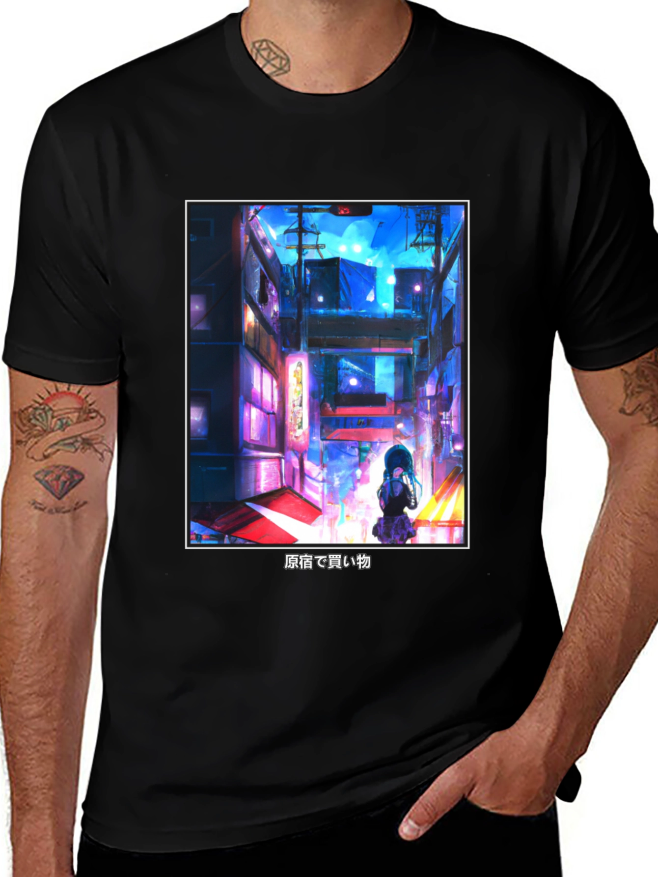 Variant 30 of Anime Cityscape Graphic Tee - Black