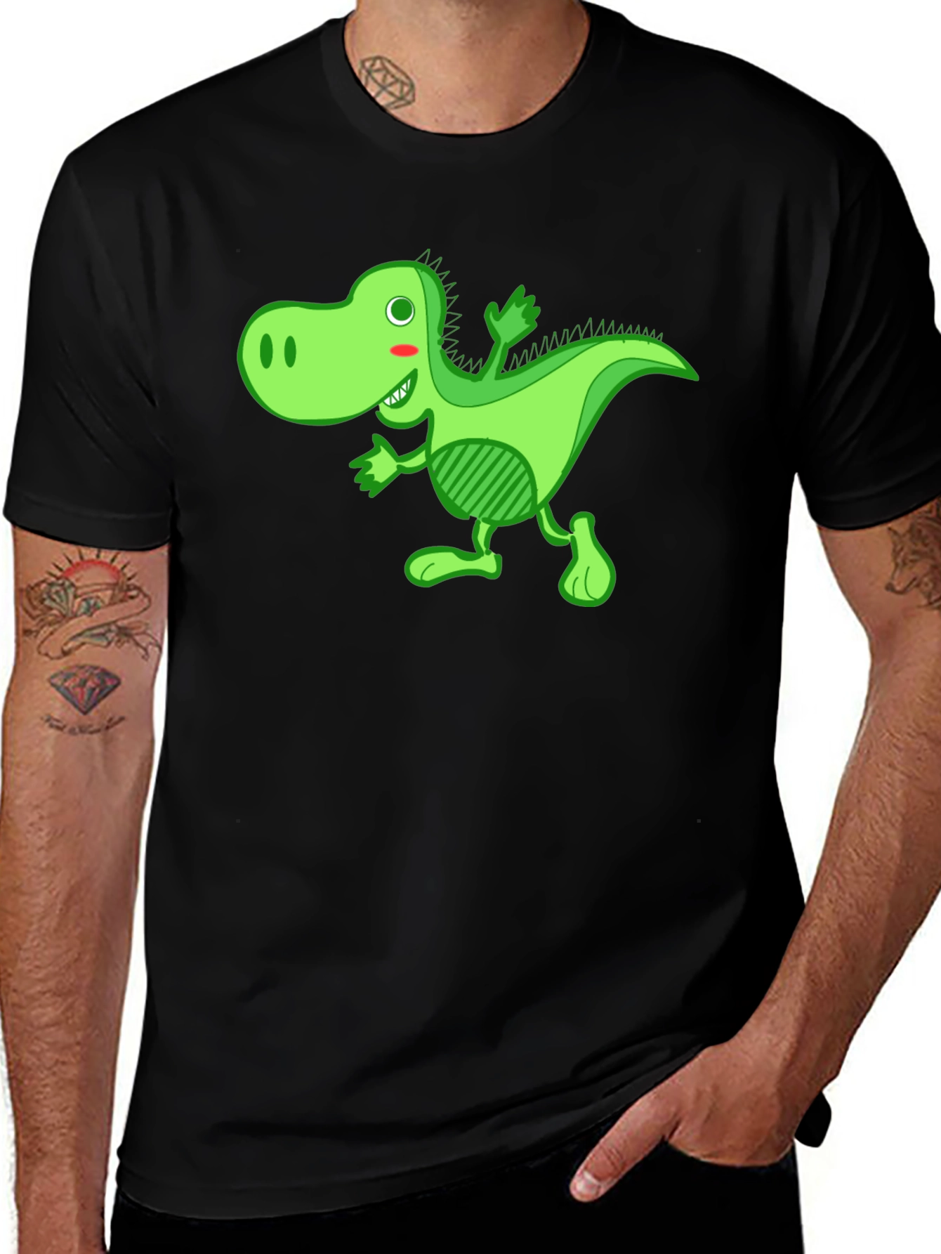 Variant 14 of Funny Dinosaur Graphic Black T-Shirt