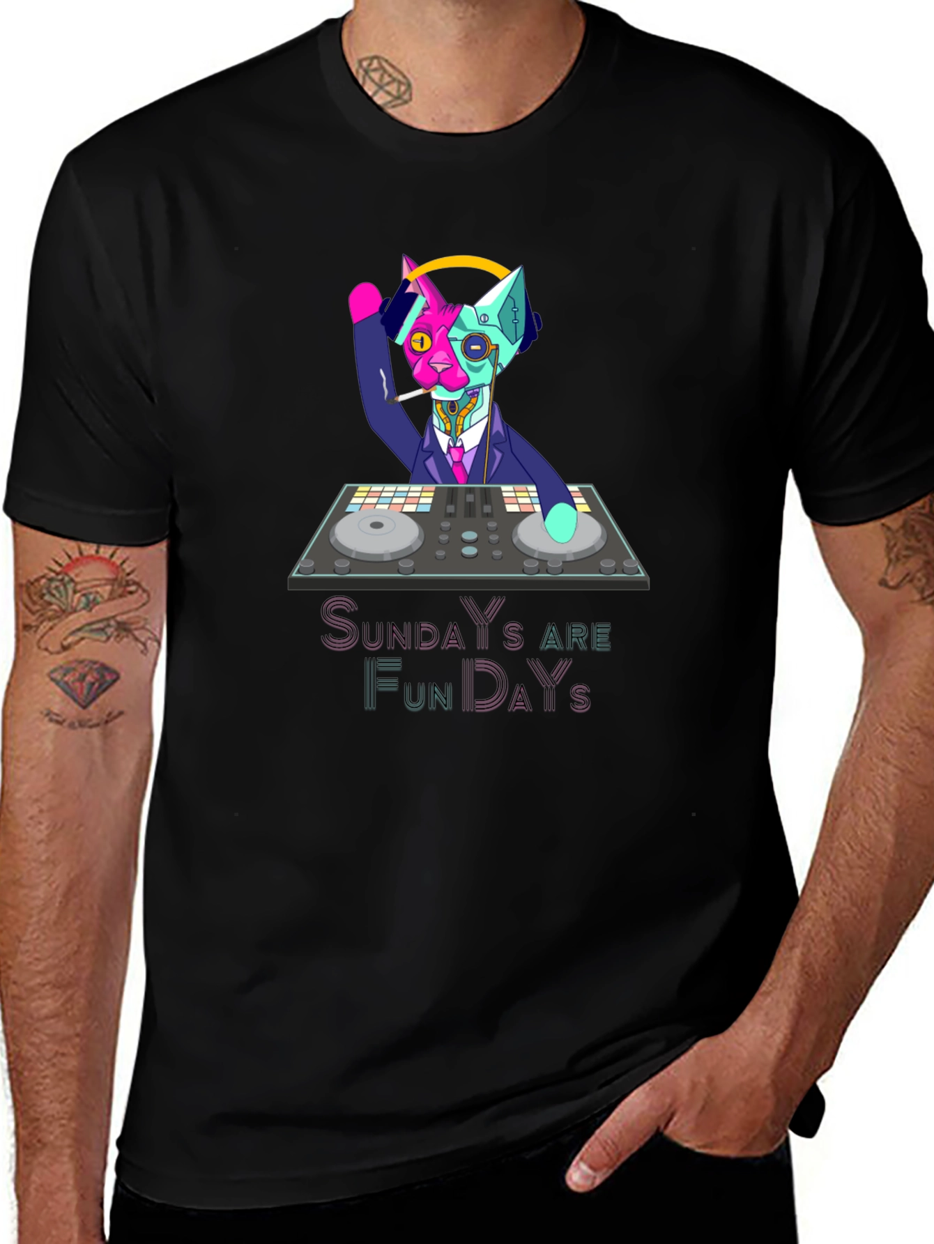 Variant 15 of DJ Cat Sundays Are Fun Days Graphic Tee