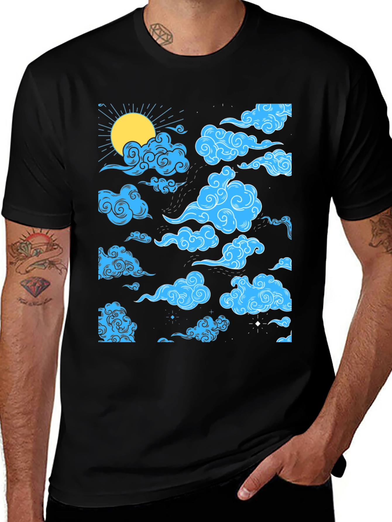 Variant 21 of Celestial Cloud Print Black T-Shirt