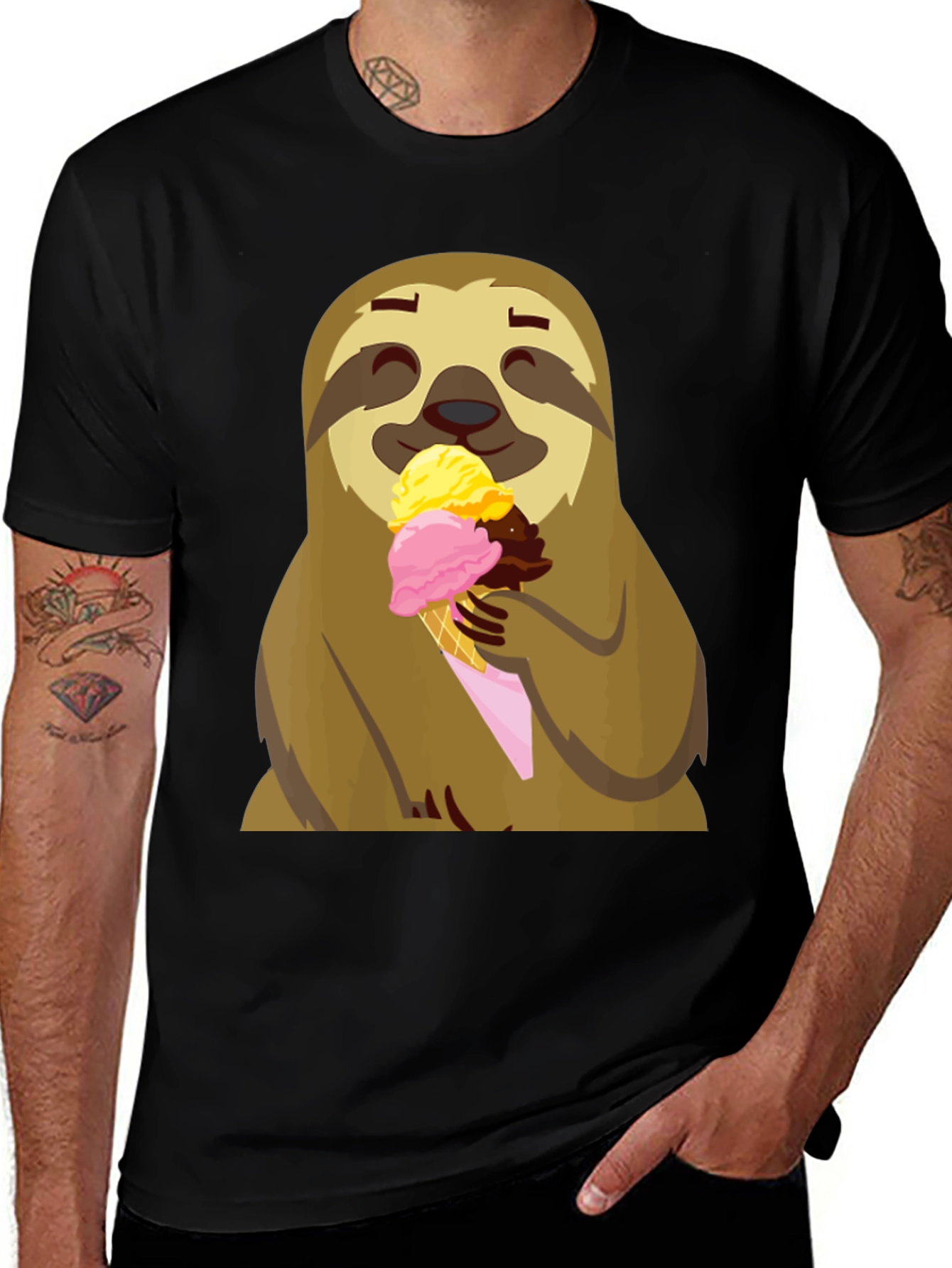 Variant 6 of Sloth Eating Ice Cream Graphic Tee - Black