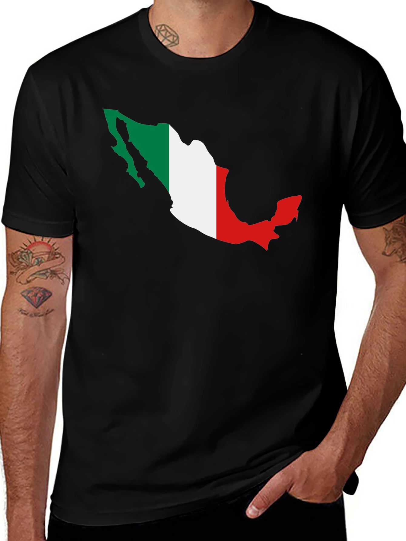 Mexico Flag Map T-Shirt - Black Crew Neck