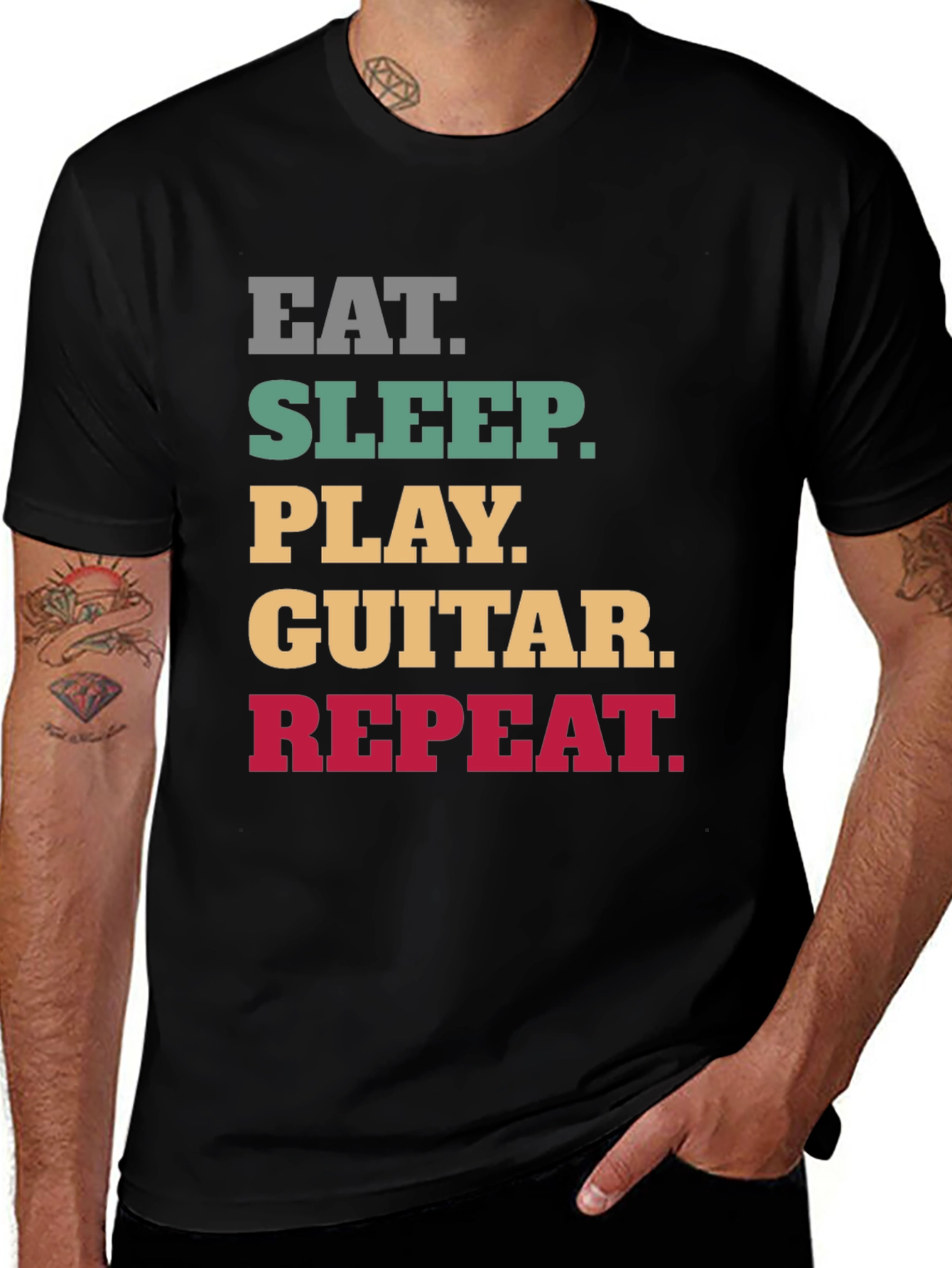 Variant 29 of Eat Sleep Play Guitar Repeat Black Graphic Tee
