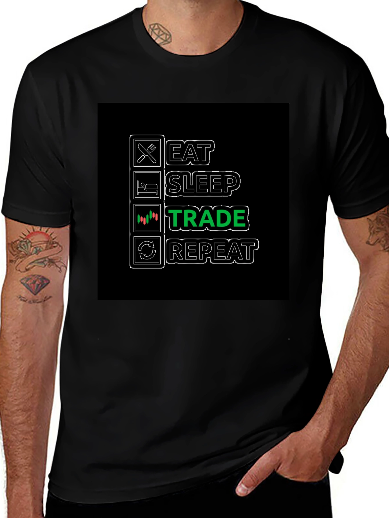Variant 22 of Eat Sleep Trade Repeat Black T-Shirt