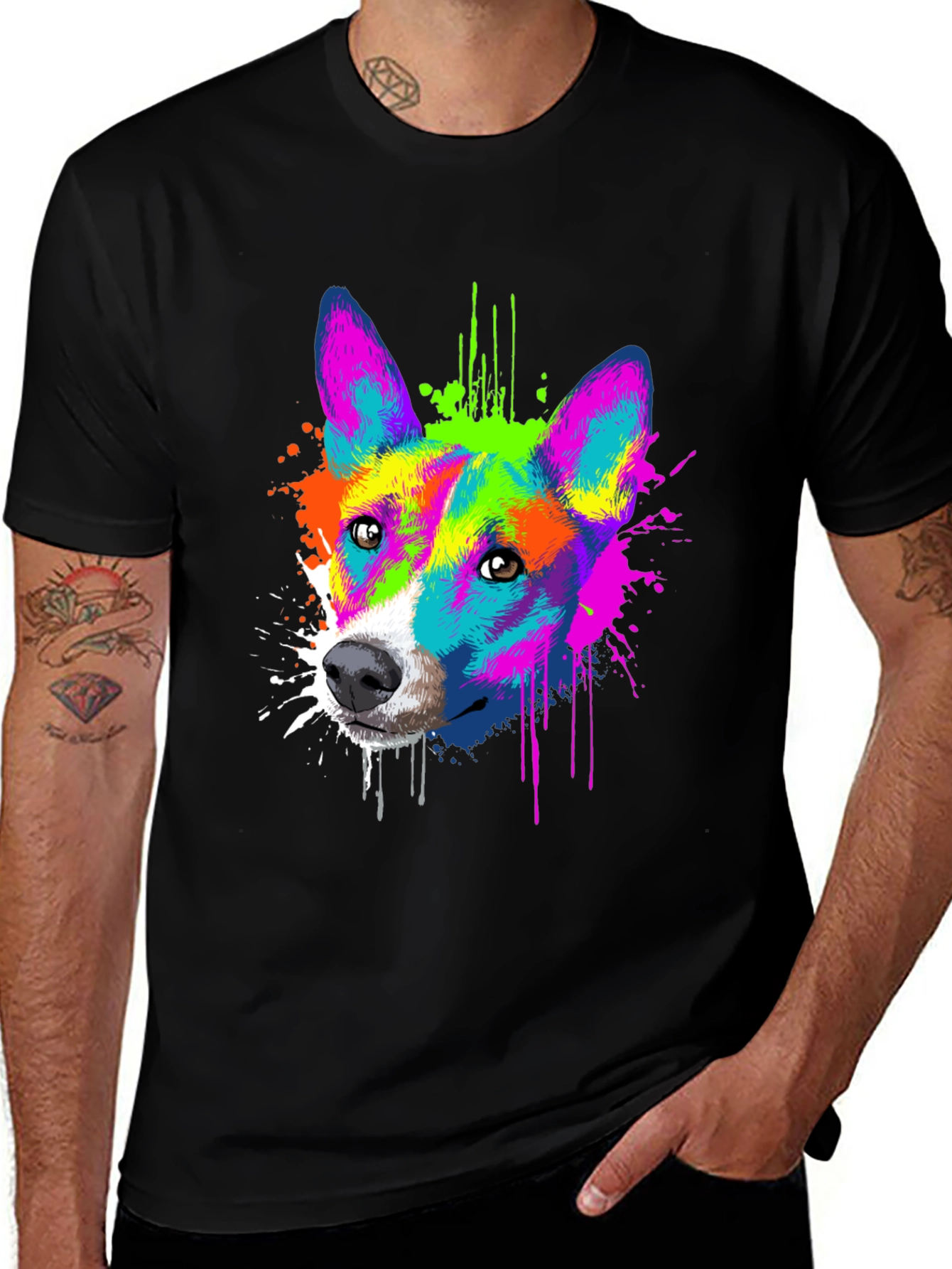 Variant 18 of Colorful Dog Graphic Tee - Black Cotton T-Shirt