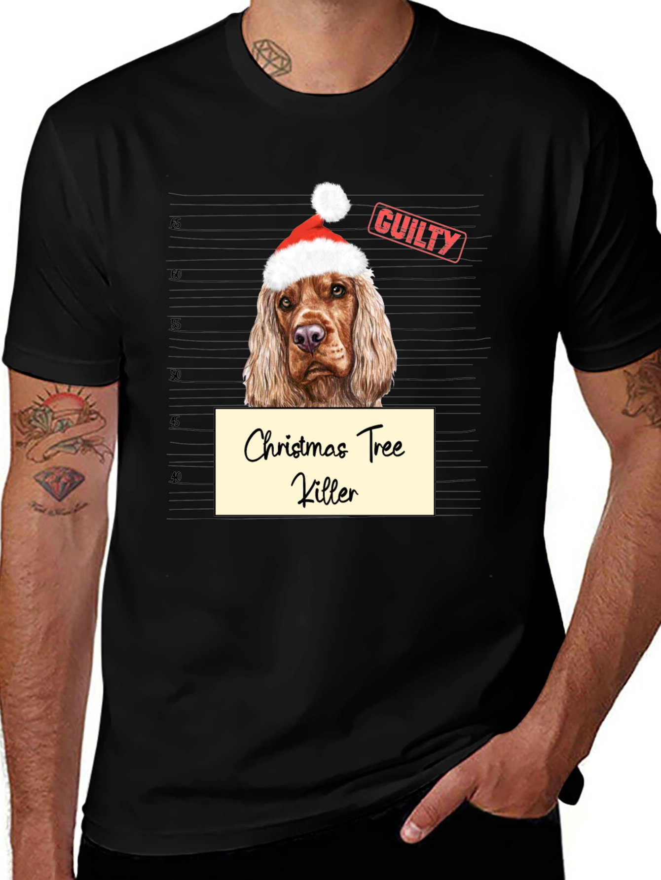 Variant 24 of Christmas Tree Killer Dog Mugshot T-Shirt