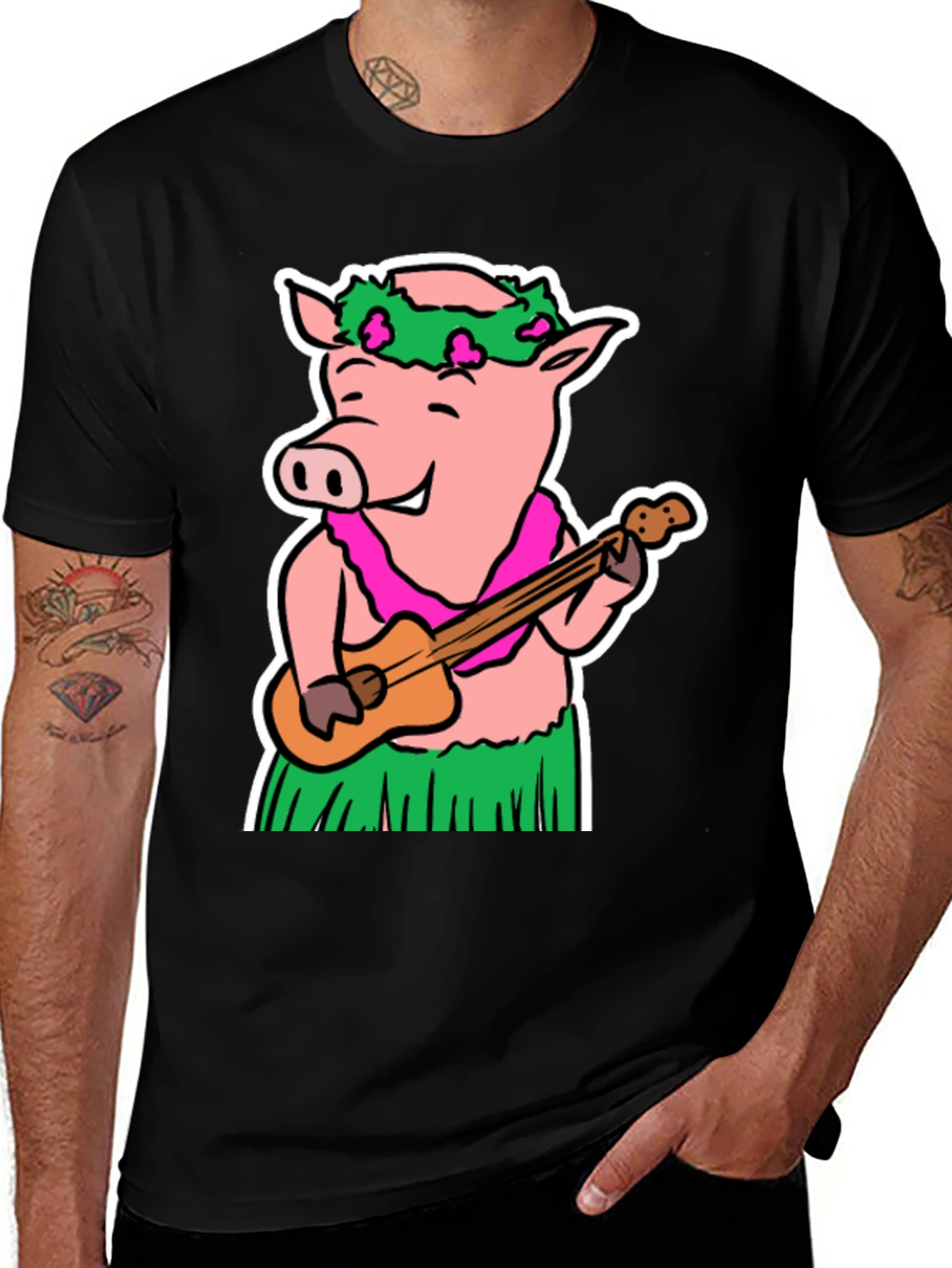 Hawaiian Pig T-Shirt - Ukulele & Hula Design