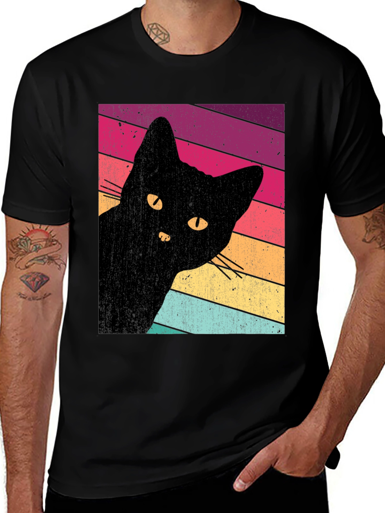 Variant 20 of Retro Cat T-Shirt - Vintage Style Black Cat Tee