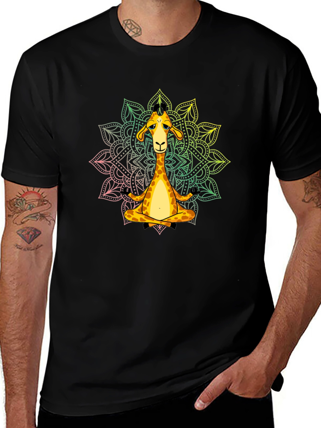 Variant 17 of Meditating Giraffe T-Shirt - Yoga Mandala Tee
