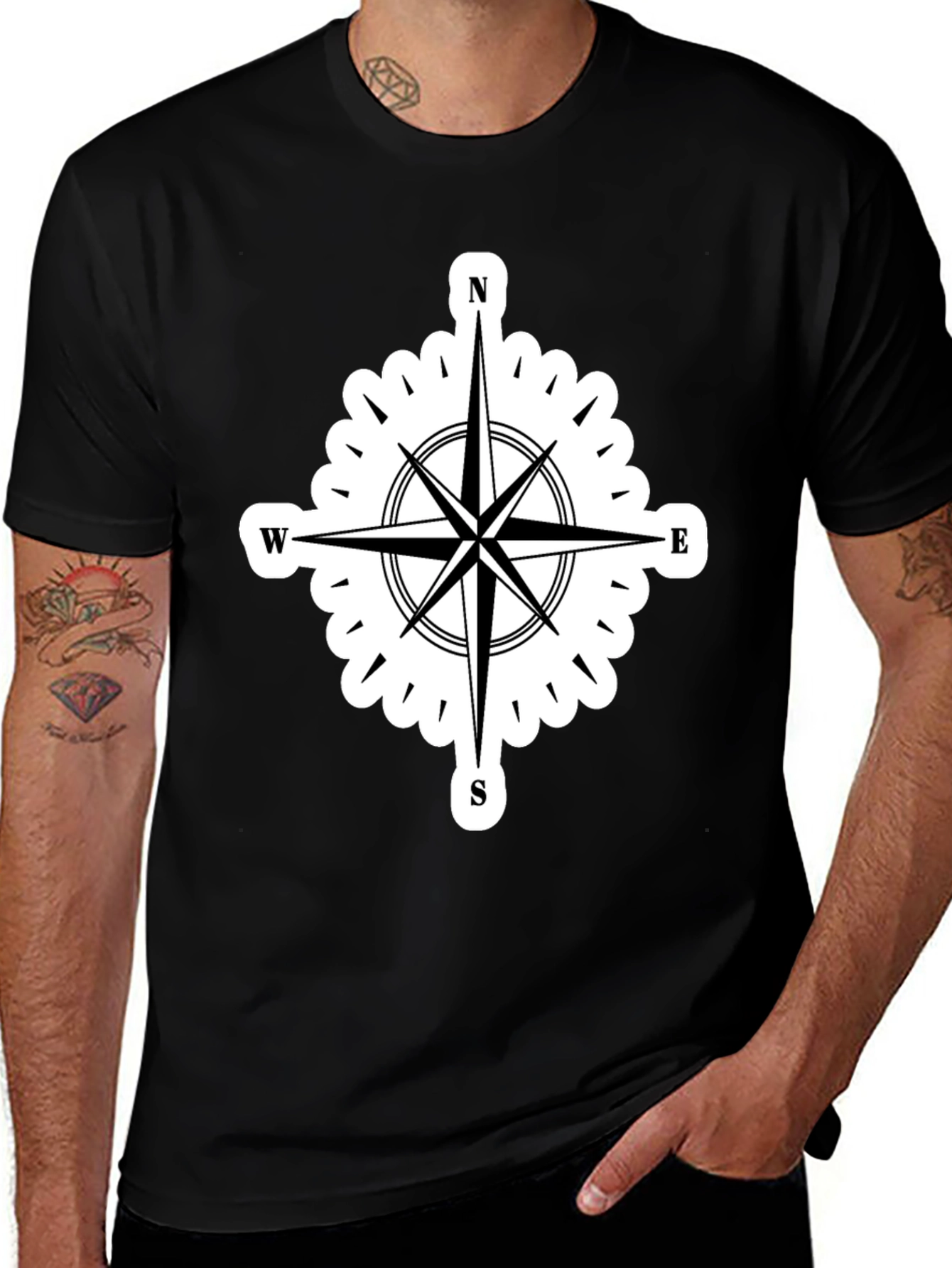Compass Rose Graphic Tee - Stylish Black T-Shirt
