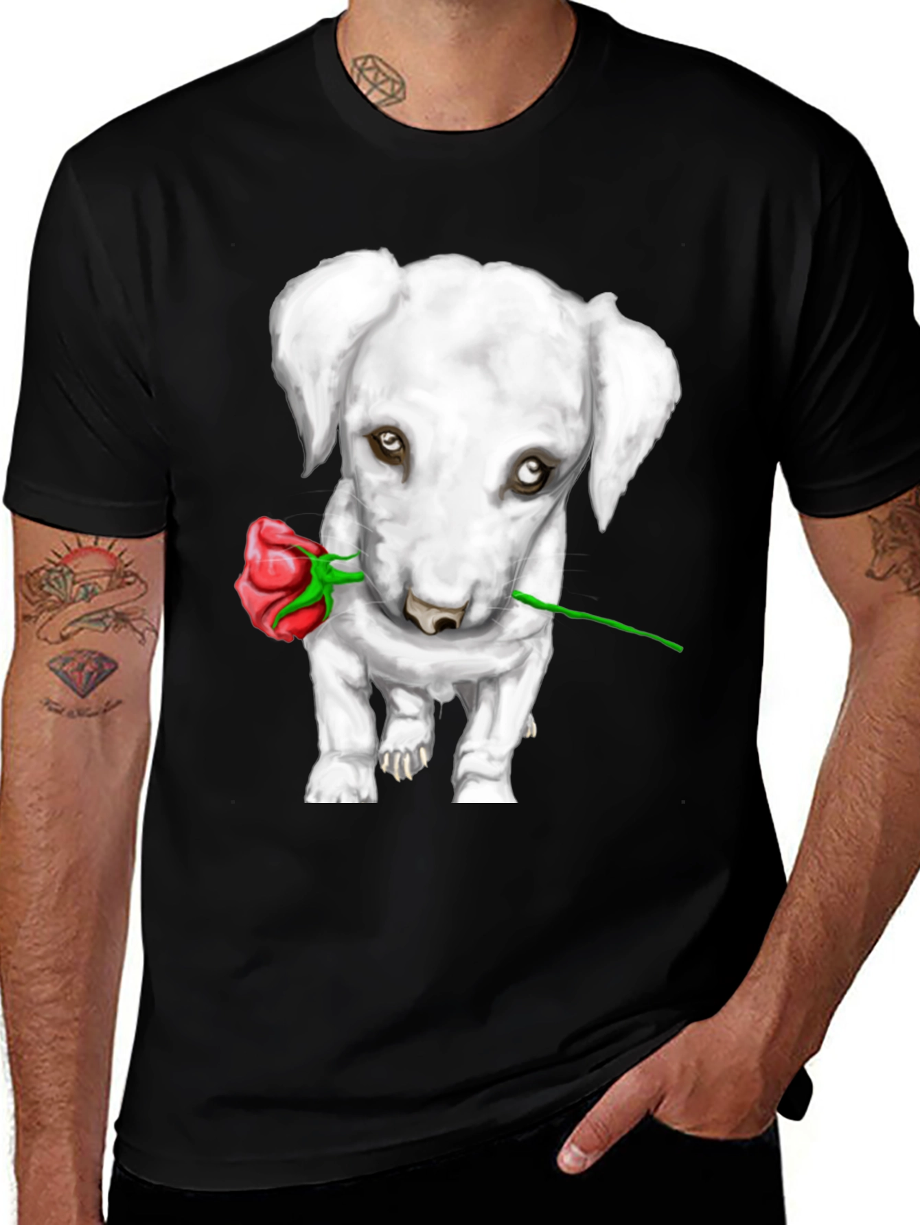 Black Dog with Rose Graphic Tee main image
