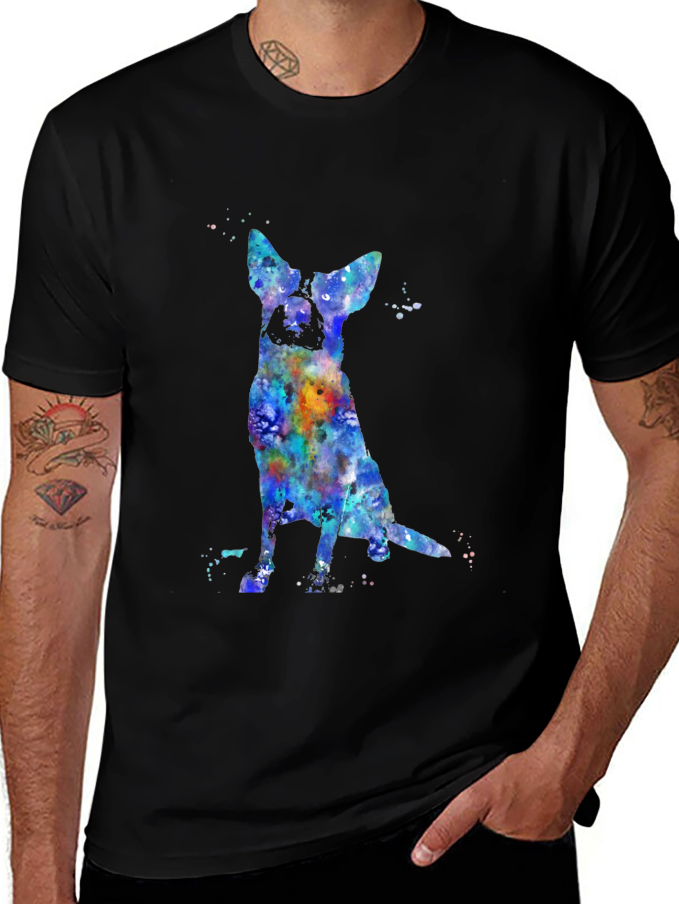Variant 19 of Watercolor Dog Graphic Black T-Shirt