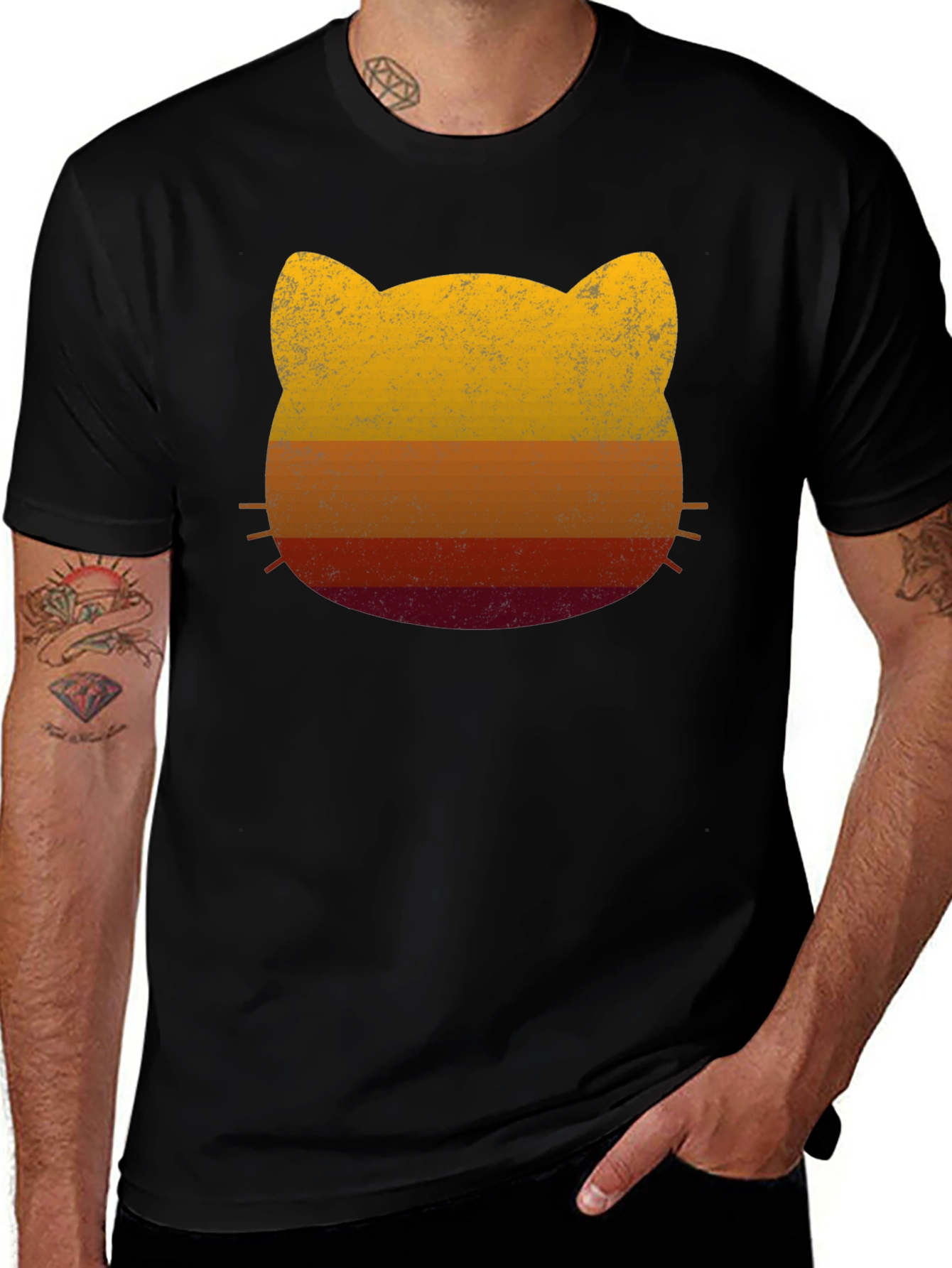 Variant 13 of Retro Sunset Cat Graphic Tee - Unisex