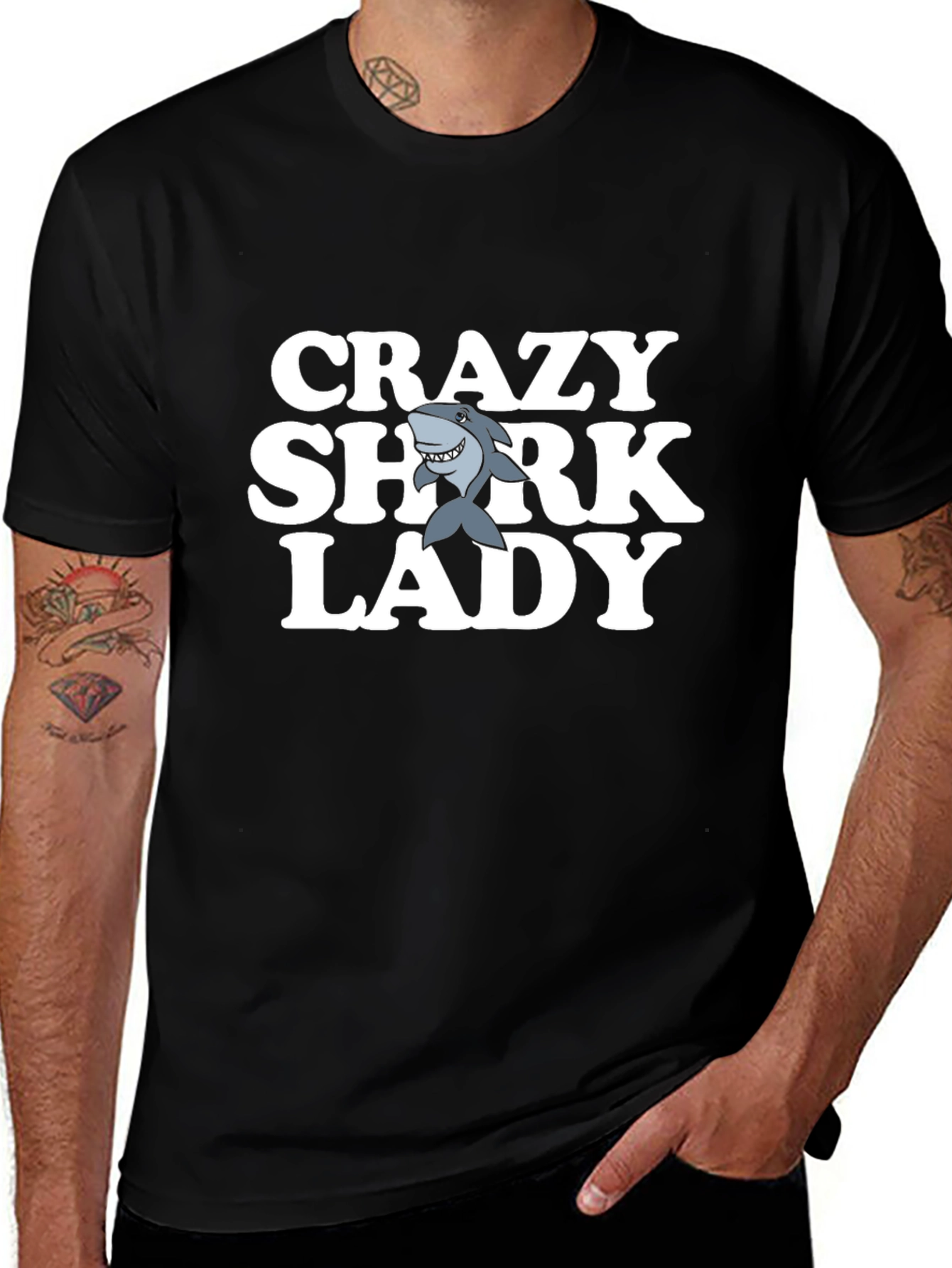 Variant 29 of Crazy Shark Lady Black T-Shirt