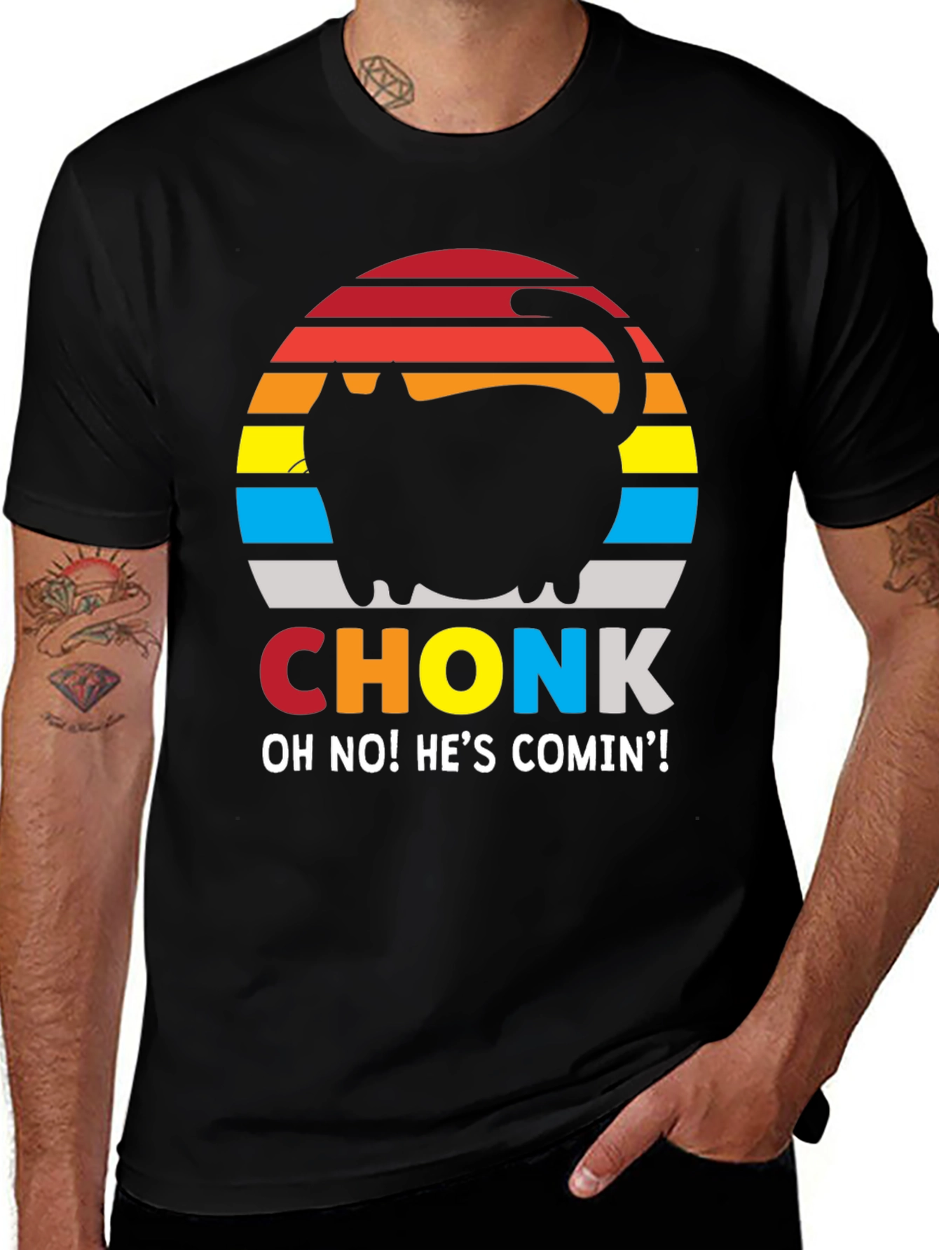 Variant 25 of Chonk Cat Graphic Tee - "Oh No! He's Comin'!"