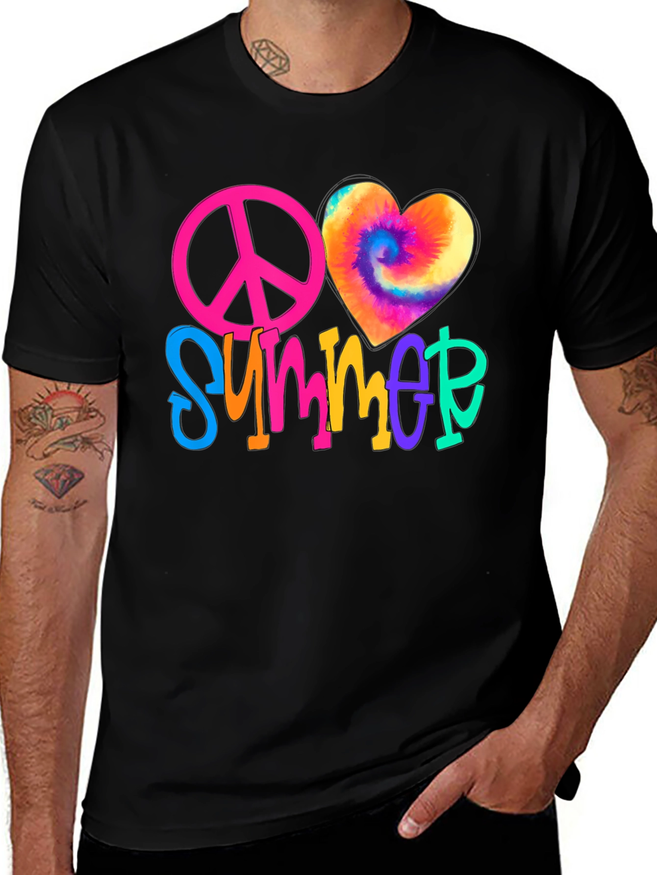 Variant 15 of Peace Love Summer Tie-Dye Heart Graphic Tee