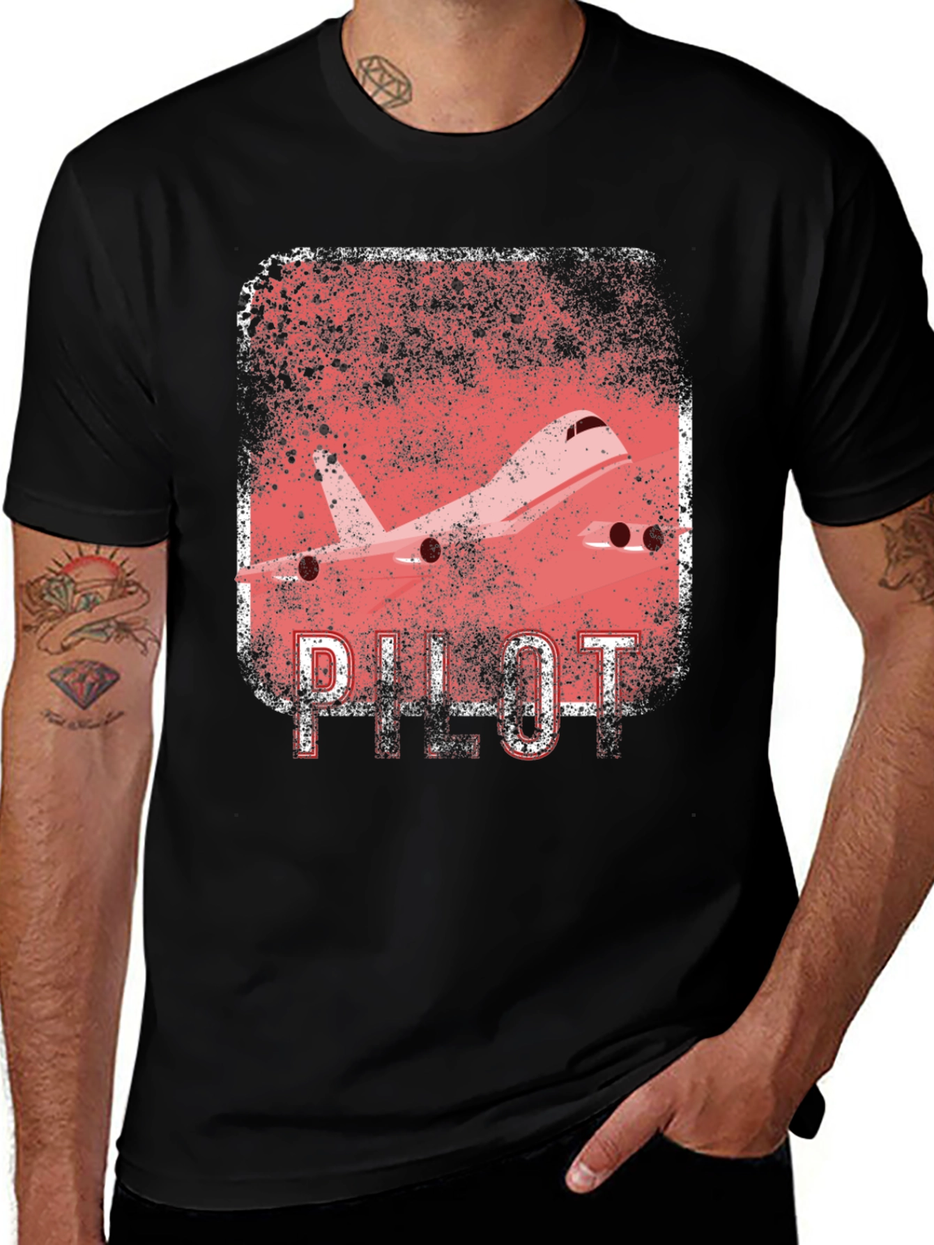Variant 18 of Pilot Airplane Graphic Black T-Shirt