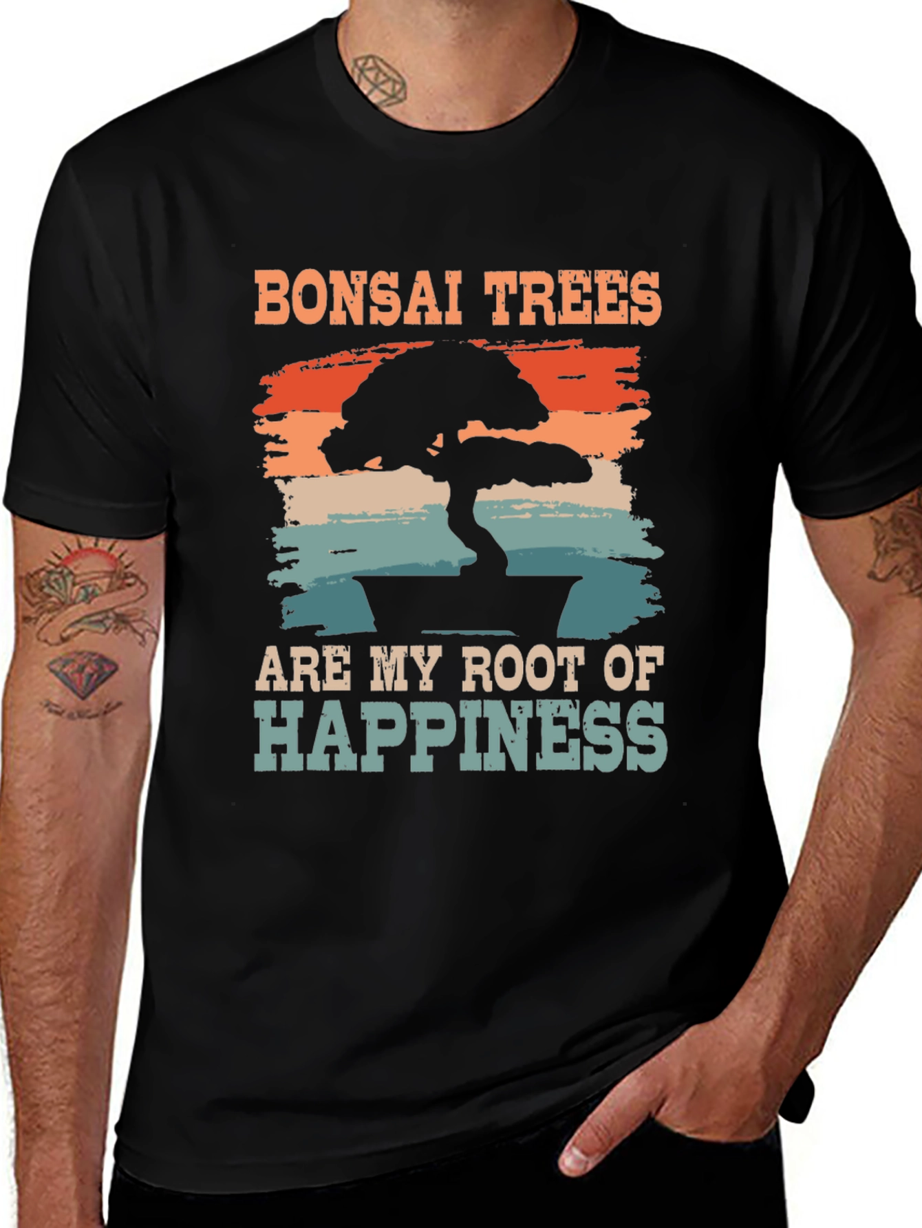 Bonsai Trees Root of Happiness Black T-Shirt