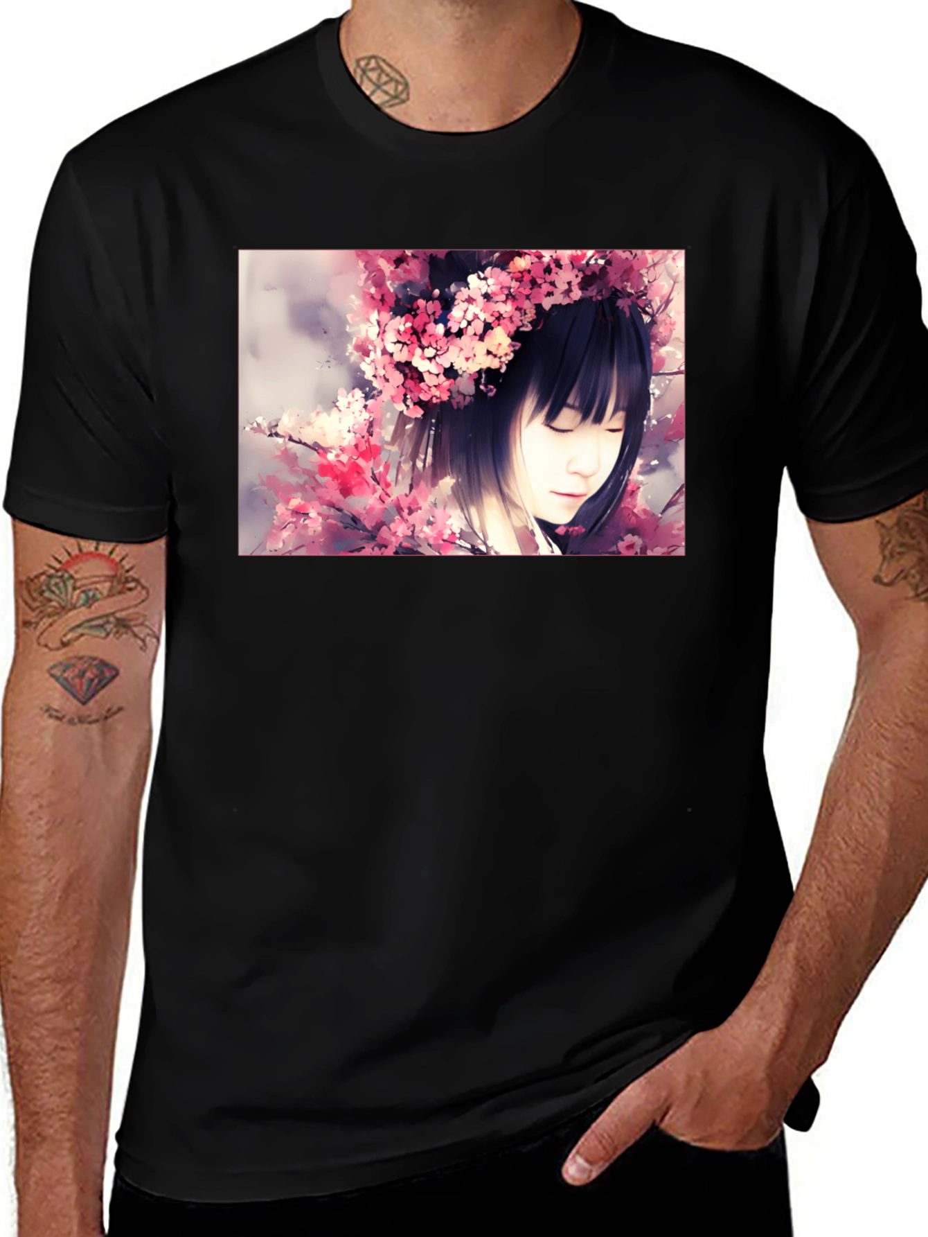 Variant 12 of Cherry Blossom Girl Graphic Black T-Shirt