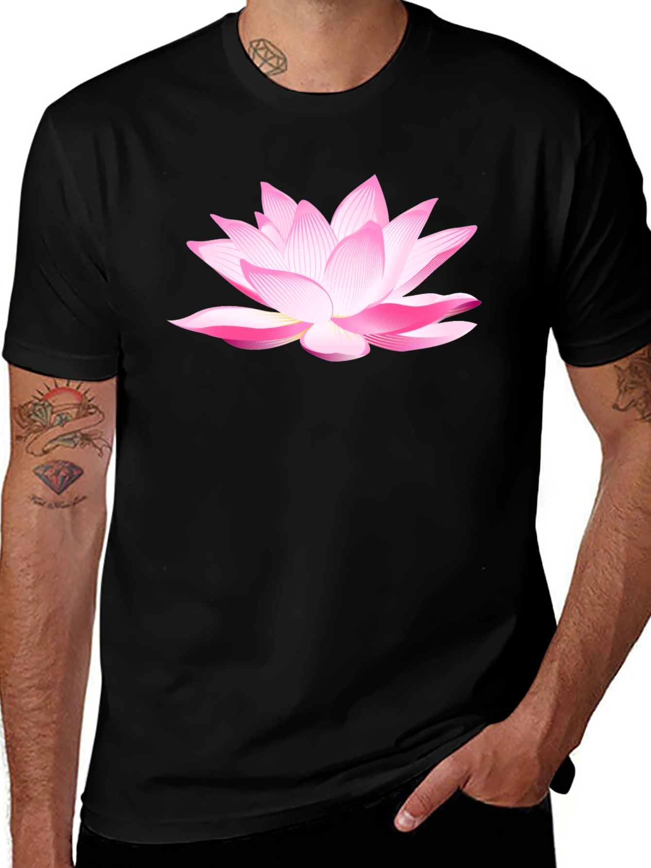 Variant 20 of Lotus Flower Graphic T-Shirt - Black Cotton Blend