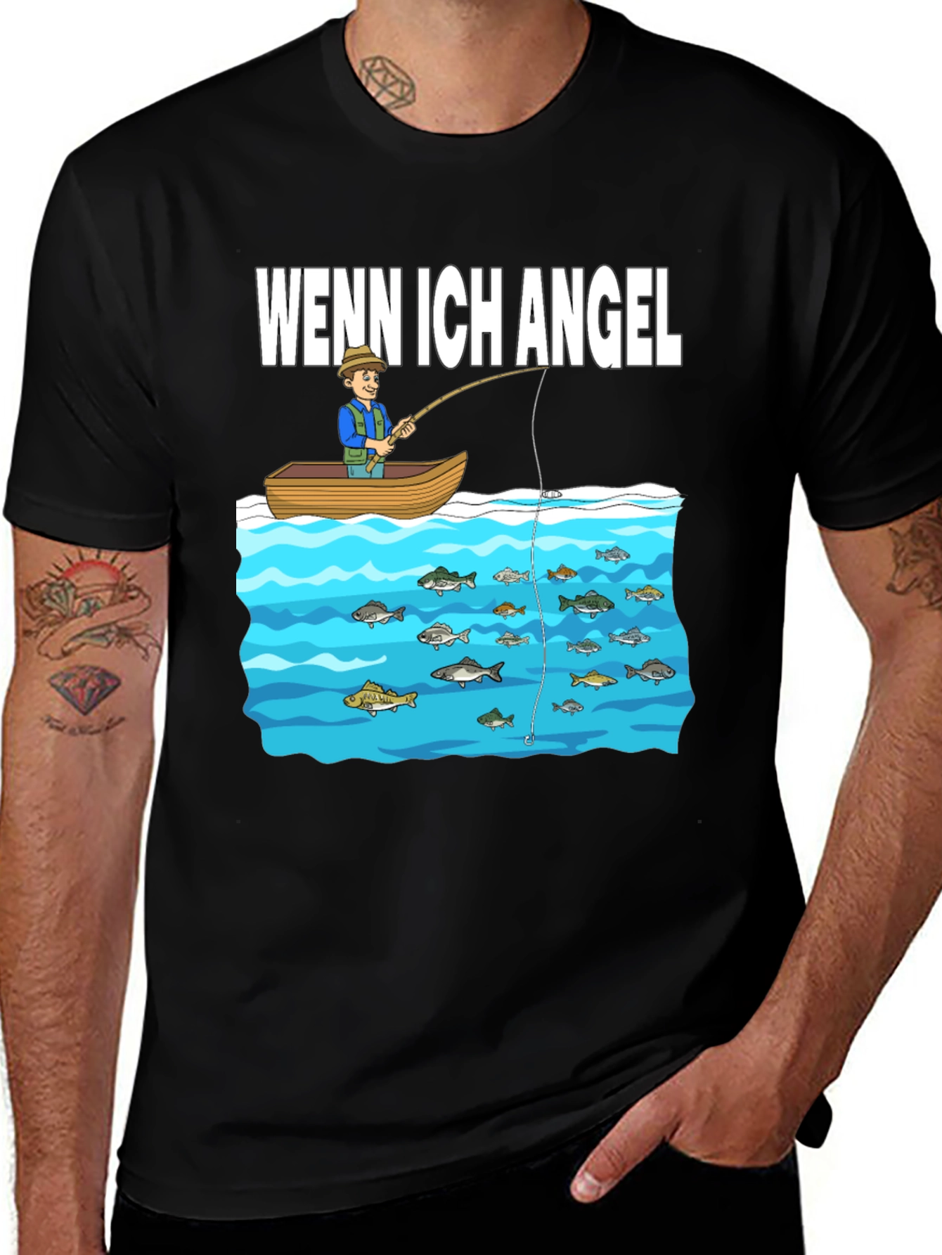 Variant 29 of Funny Fishing T-Shirt - 'Wenn Ich Angel' Design