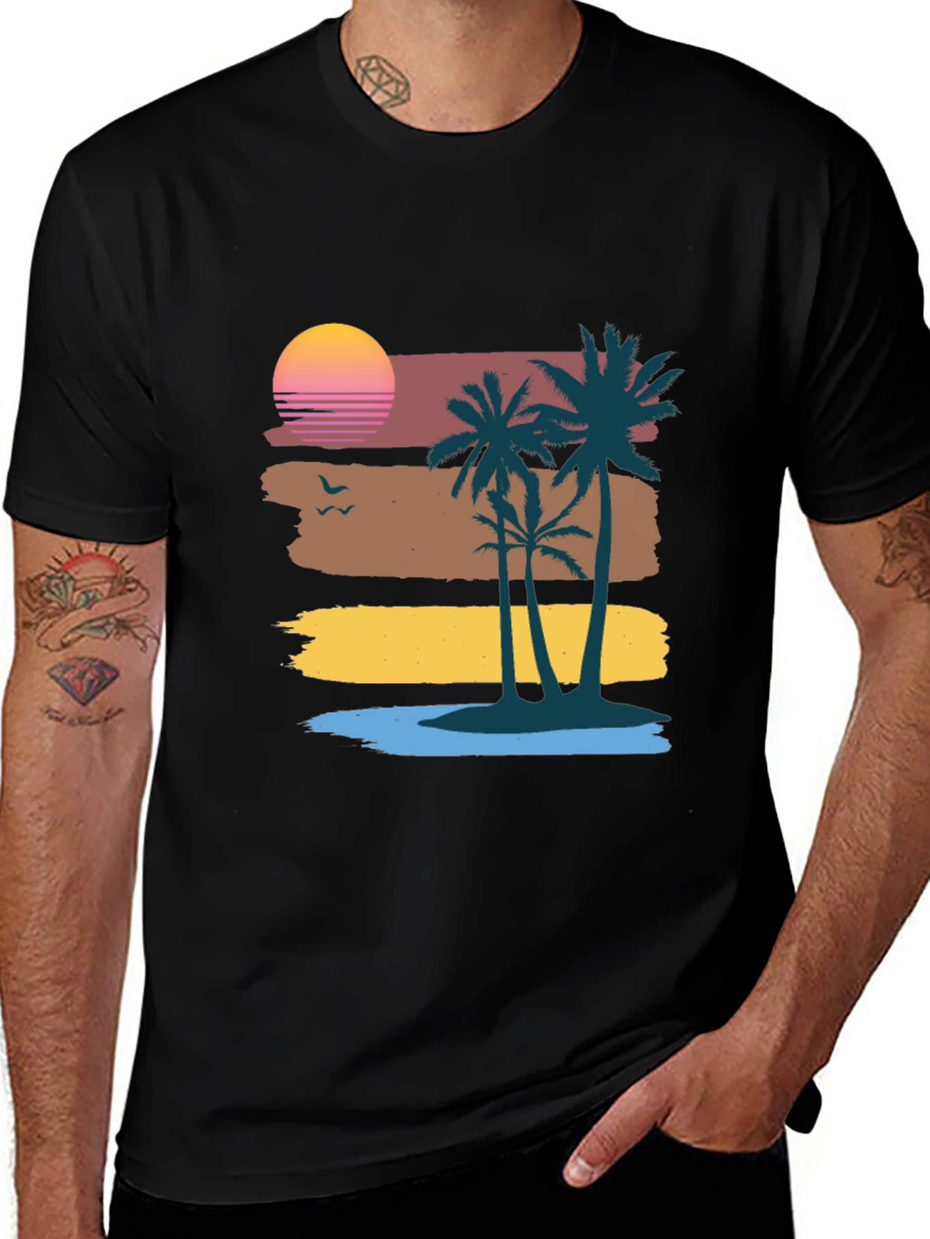 Retro Sunset Palm Tree Graphic Tee - Coastal Vibes