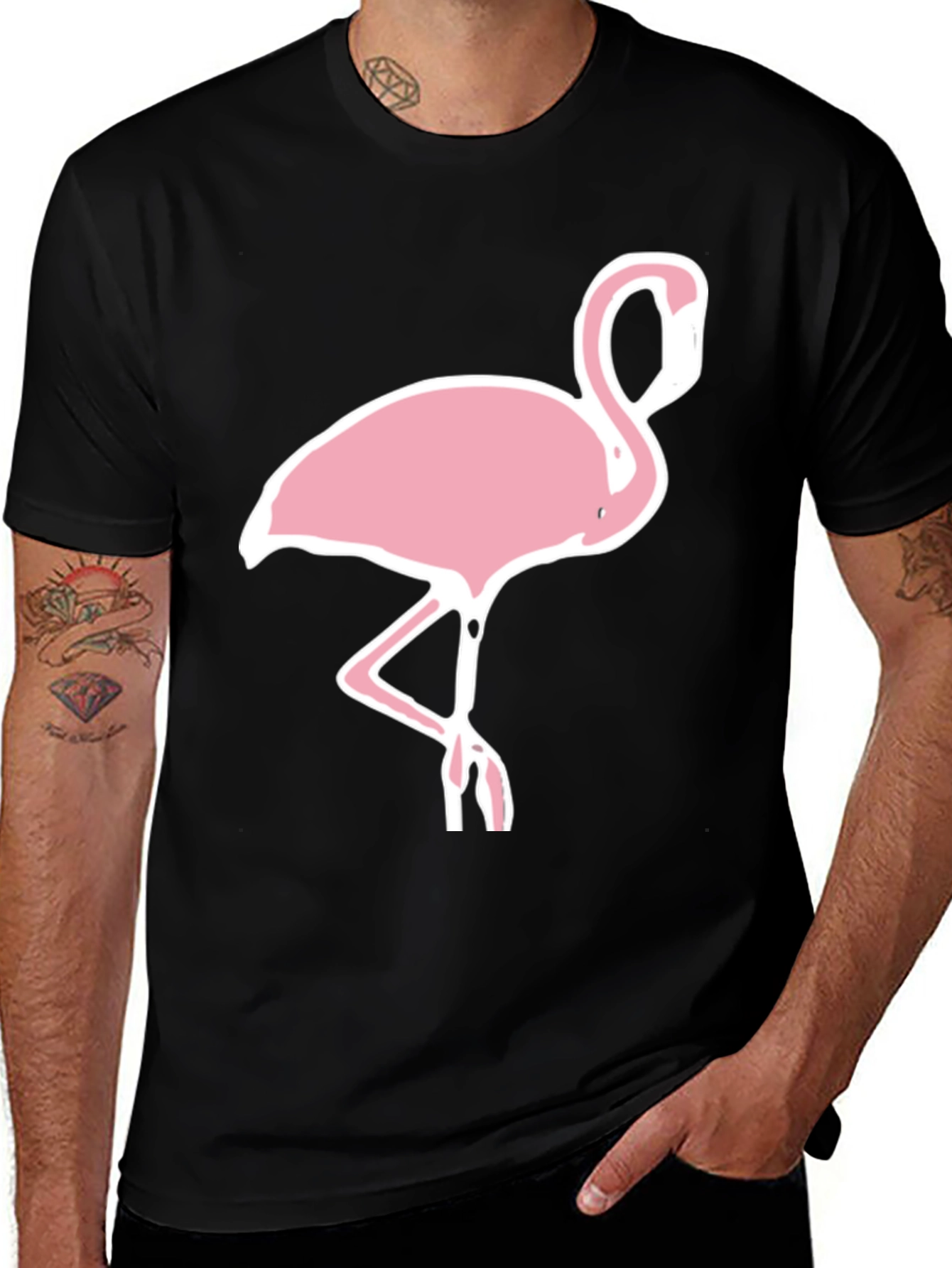 Variant 15 of Pink Flamingo Graphic Tee - Men's Black T-Shirt